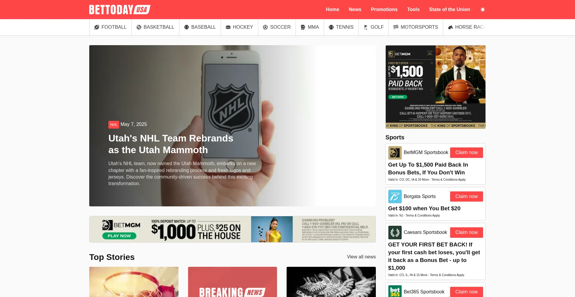 Website screenshot of Bettodayusa.com