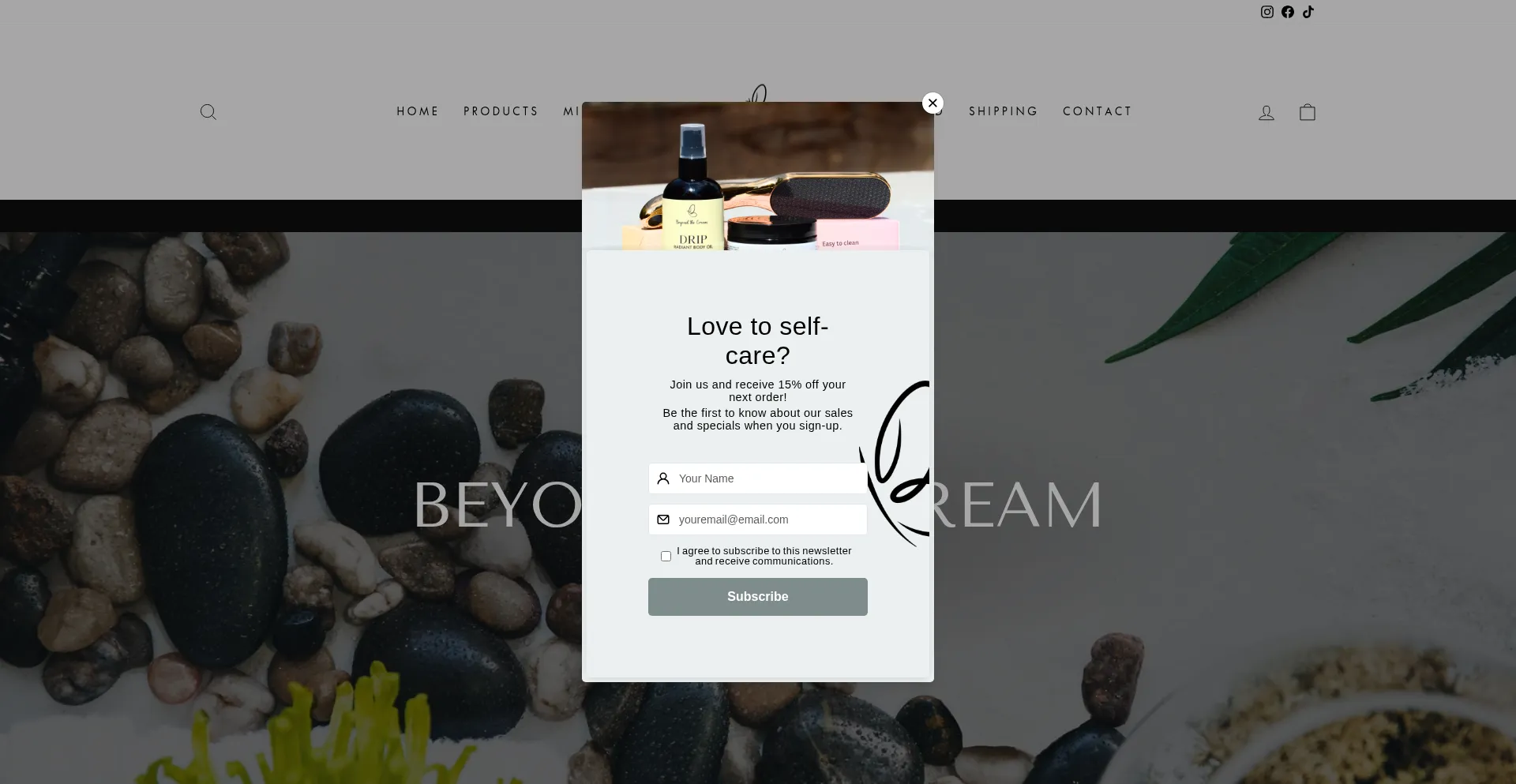 Website screenshot of Beyondthecream.com