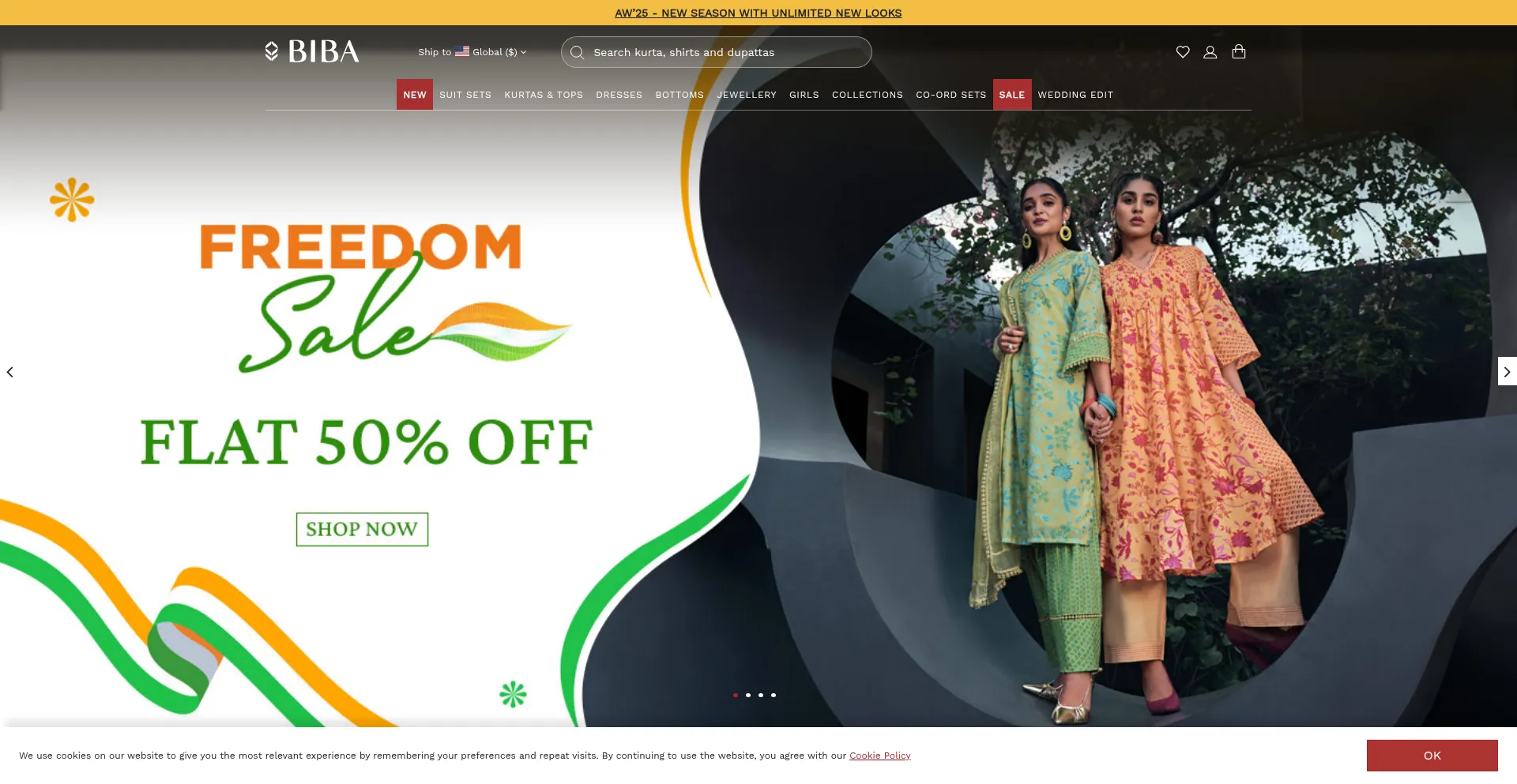 Website screenshot of Biba.in