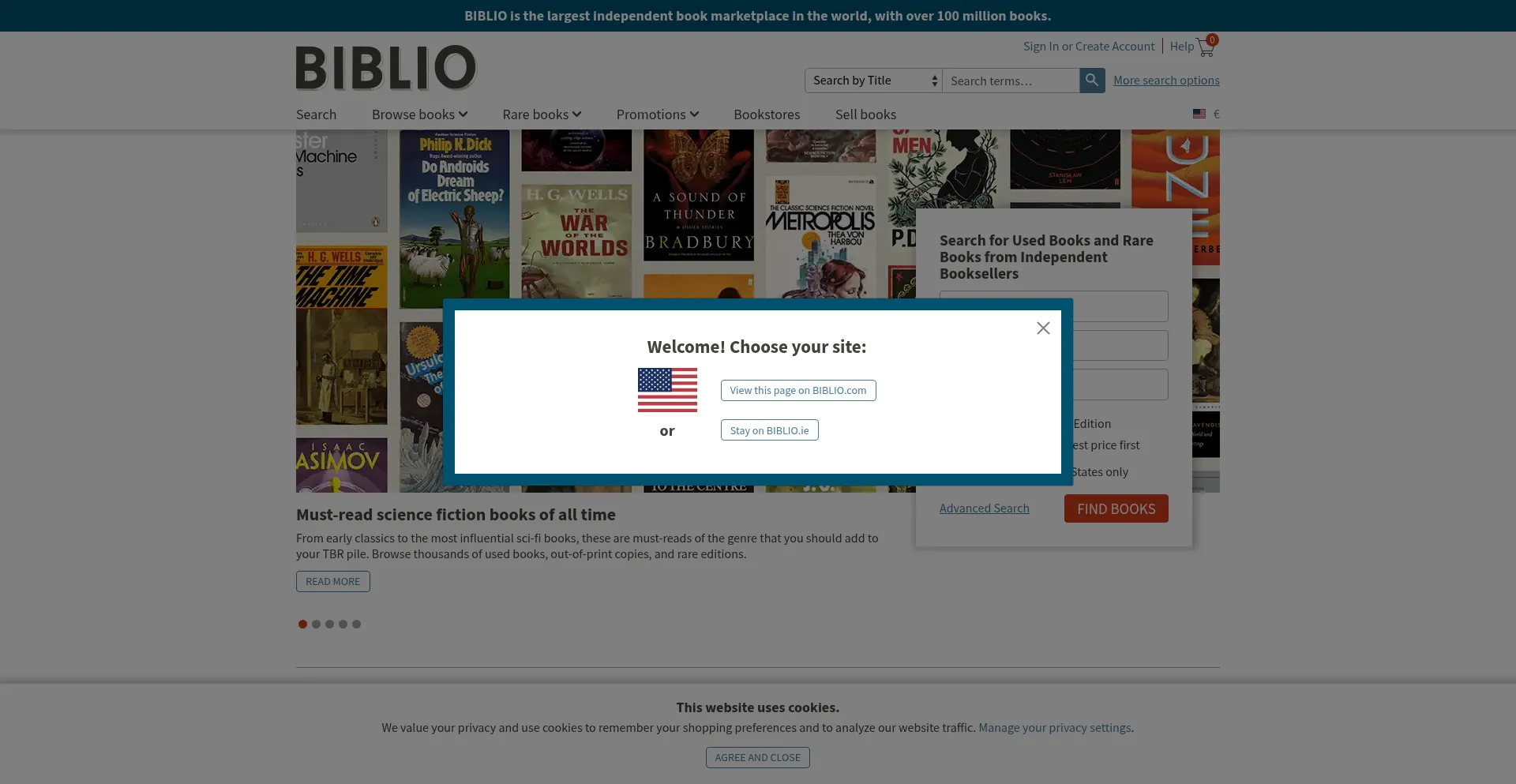 Website screenshot of Biblio.ie