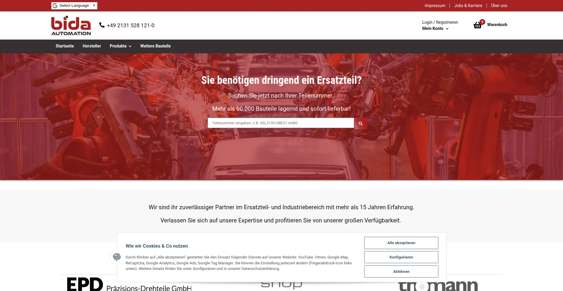 Website screenshot of Bida-industry.de