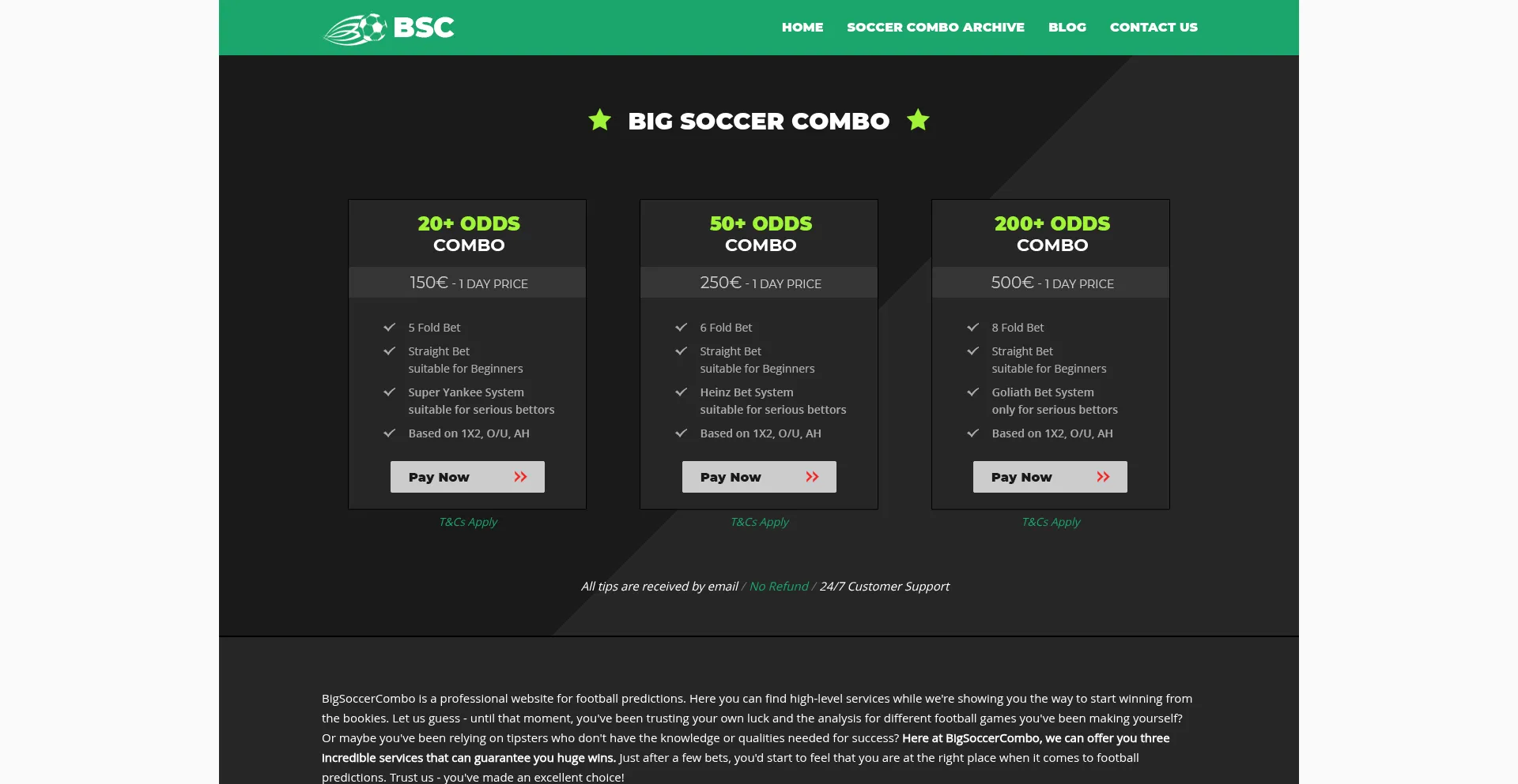 Website screenshot of Bigsoccercombo.com