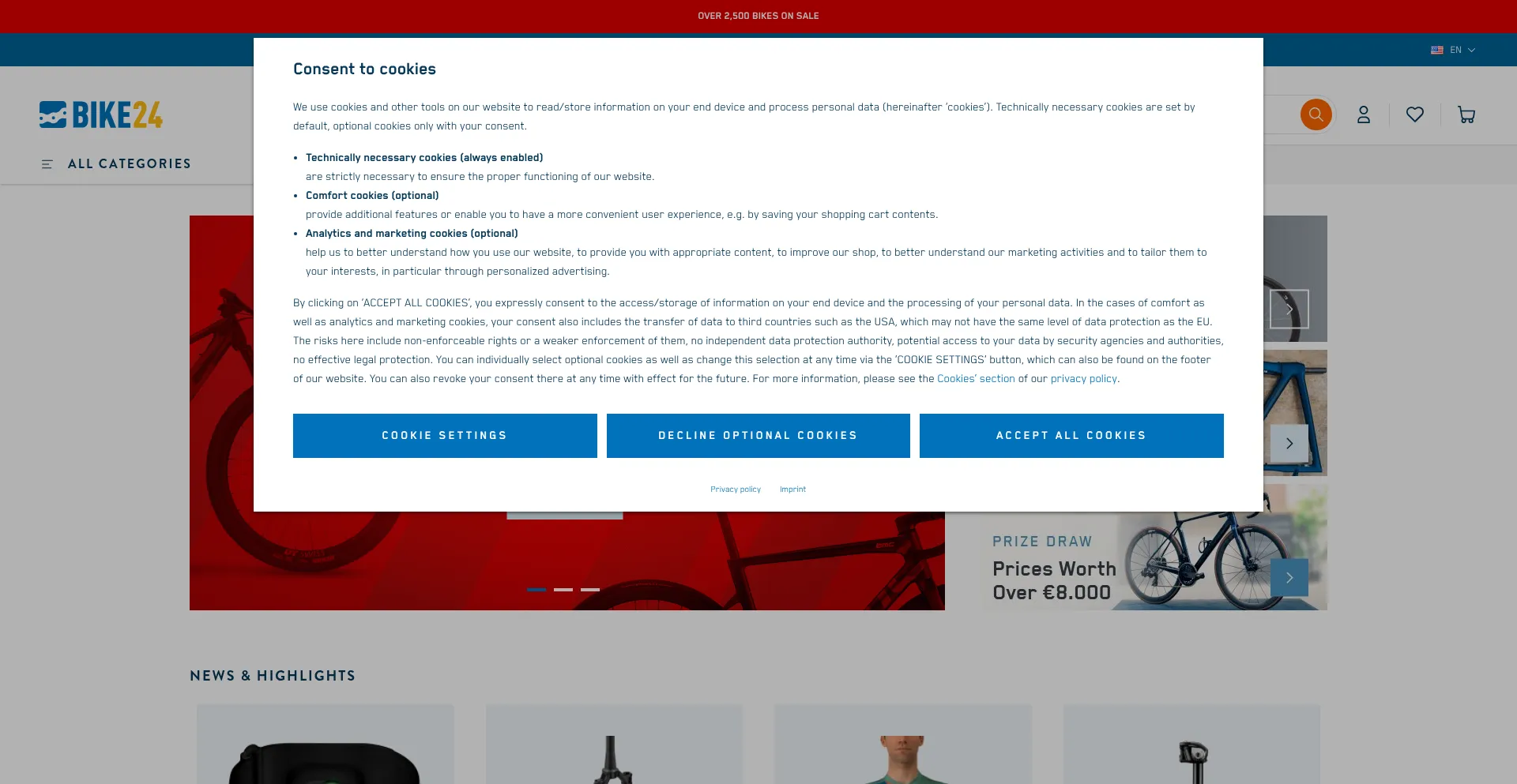 Website screenshot of Bike24.com