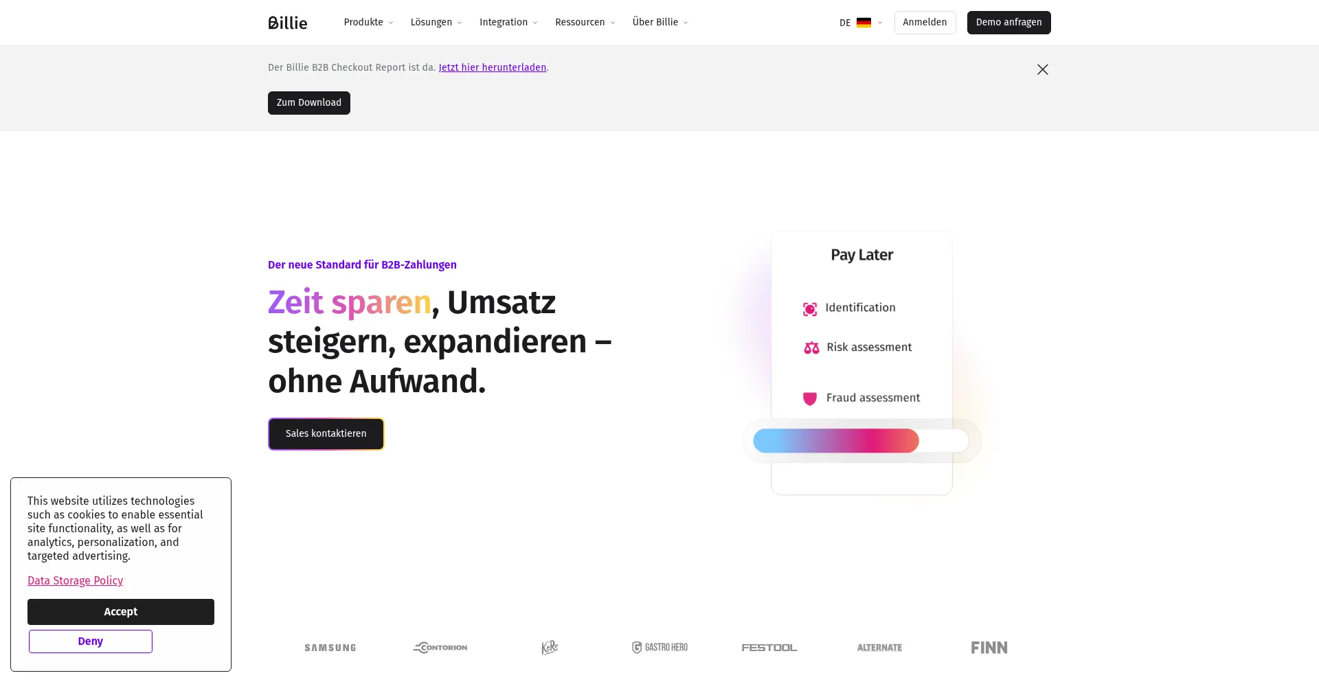 Website screenshot of Billie.io