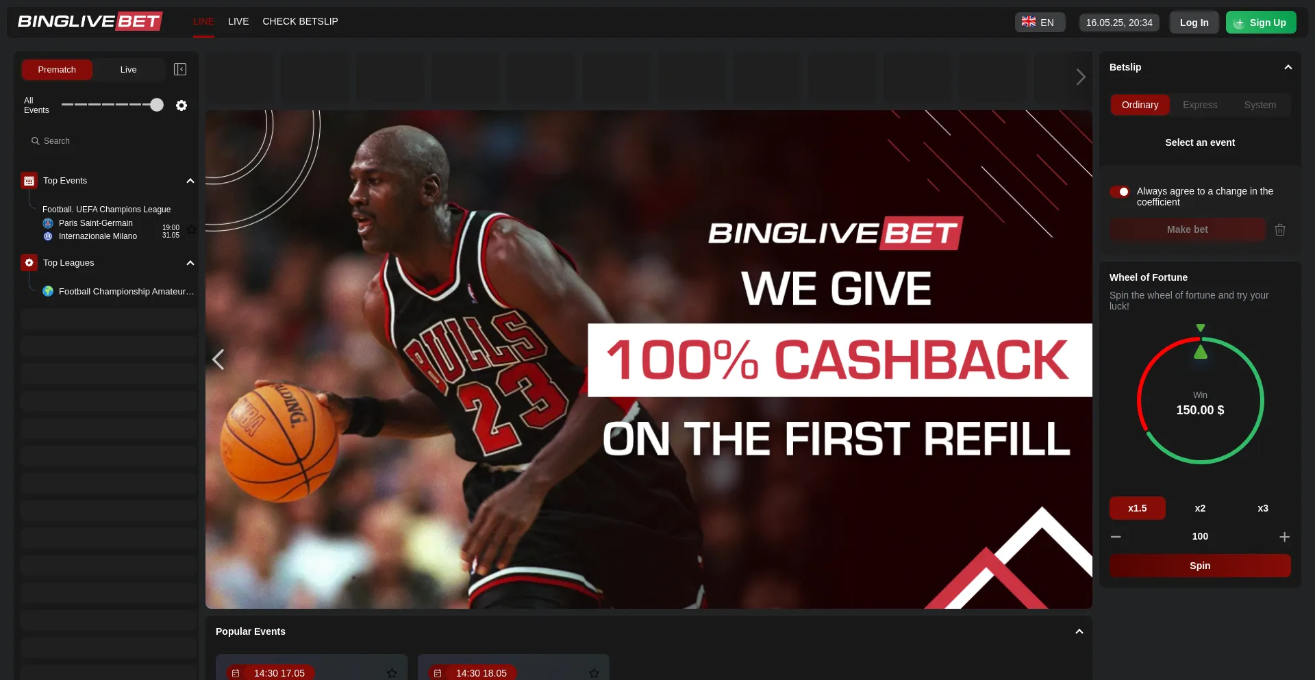 Website screenshot of Binglivebet.com