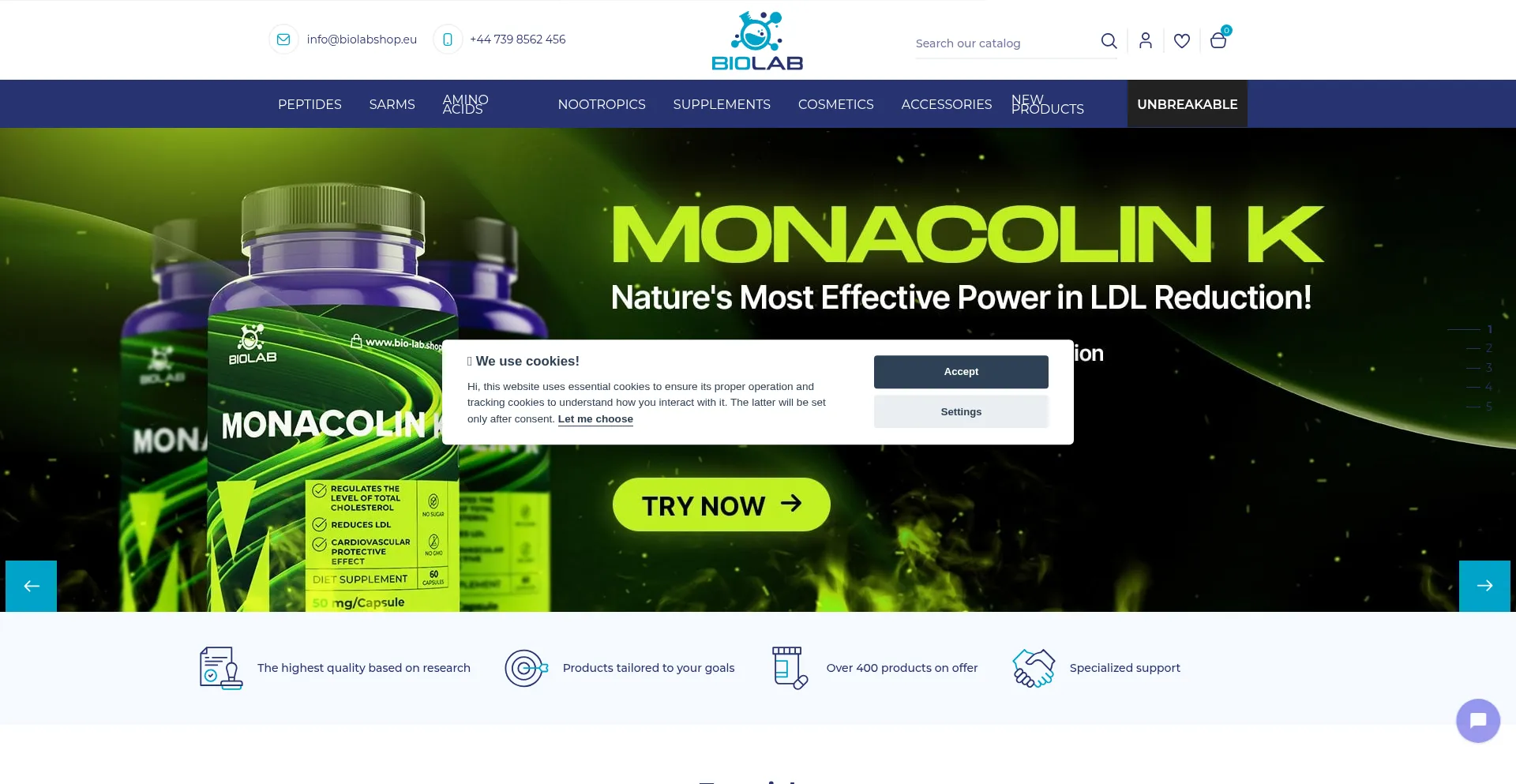 Website screenshot of Biolabshop.ro