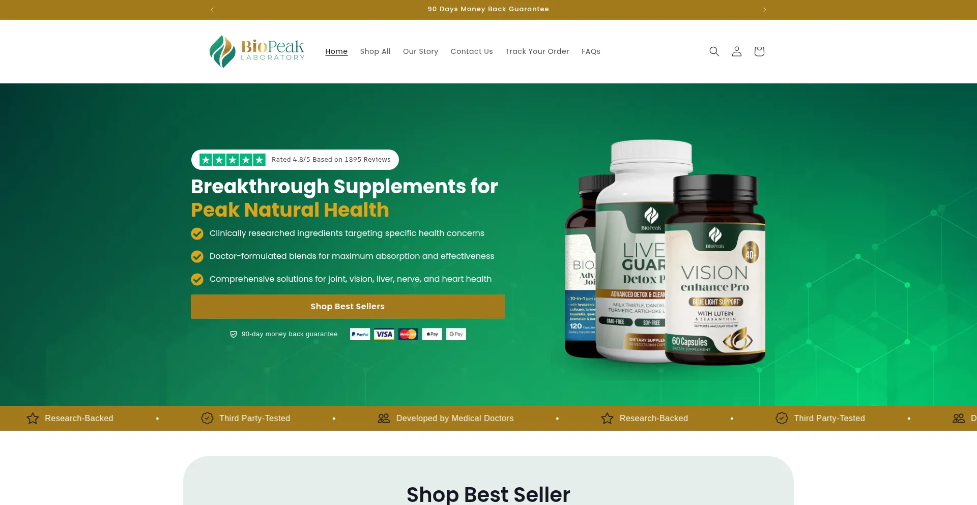 Website screenshot of Biopeaklab.com