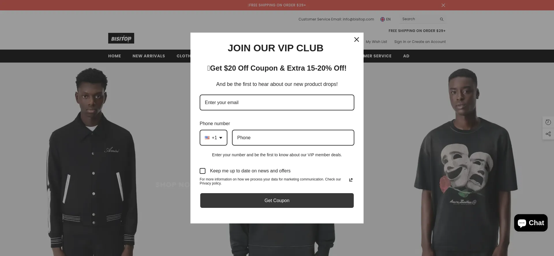 Website screenshot of Bisitop.com
