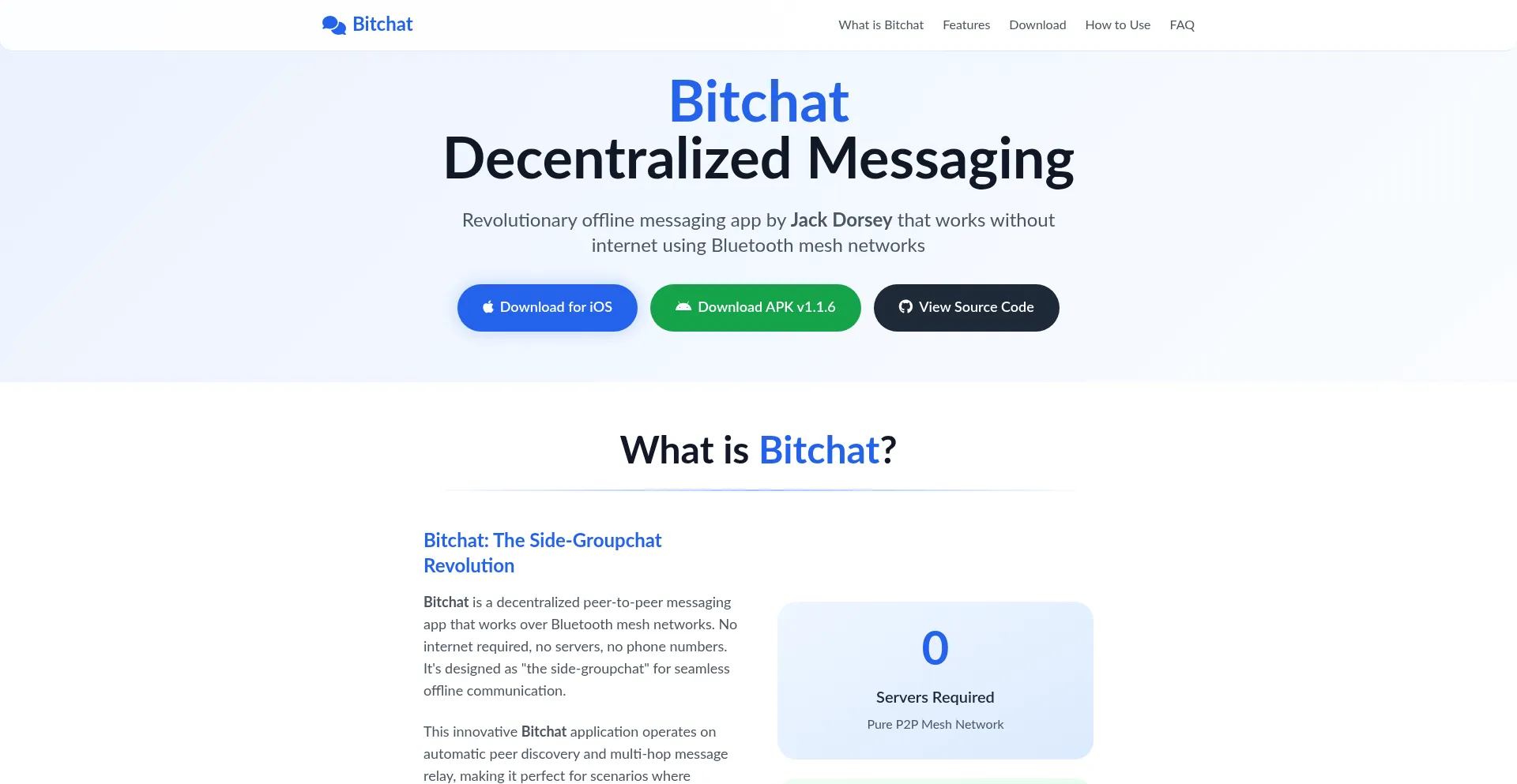 Website screenshot of Bitchats.app