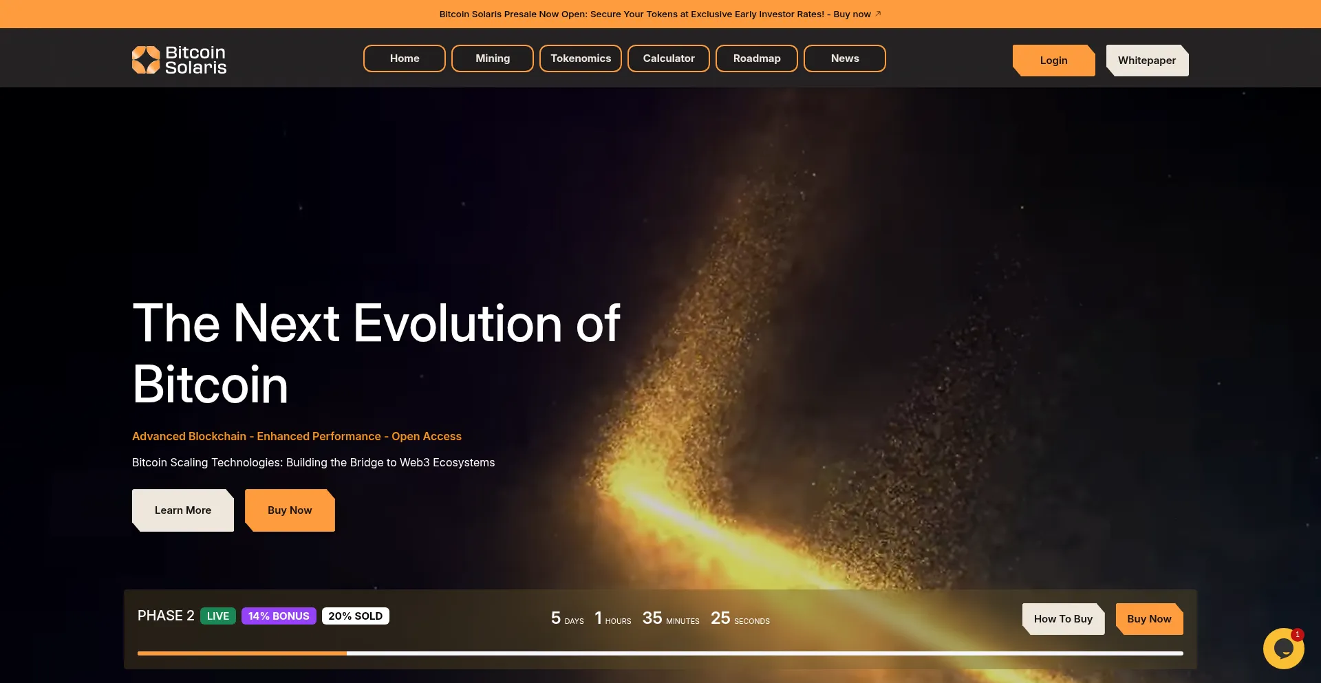 Website screenshot of Bitcoinsolaris.com