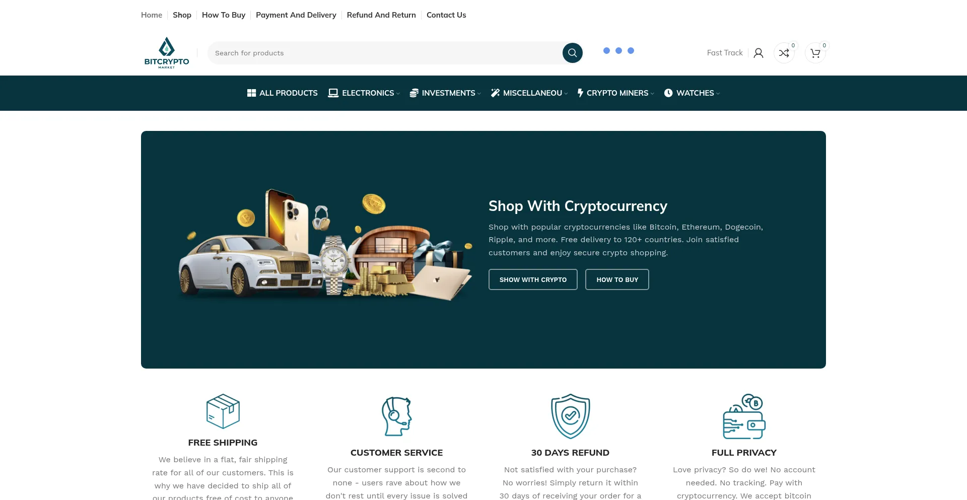 Website screenshot of Bitcryptomarket.com