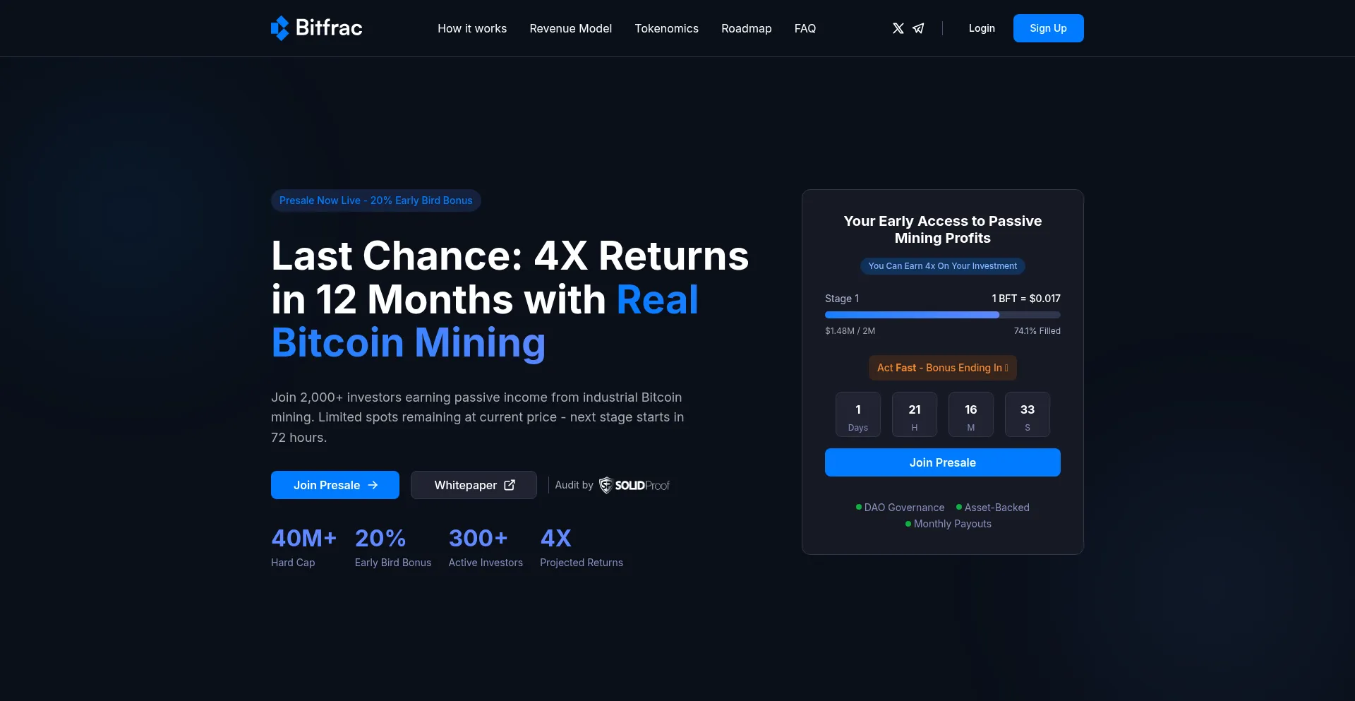 Website screenshot of Bitfrac.com