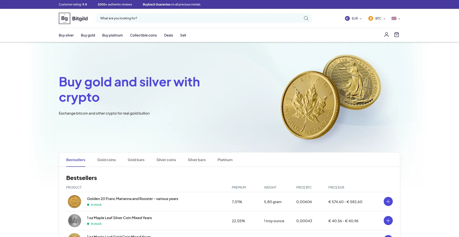 Website screenshot of Bitgild.com