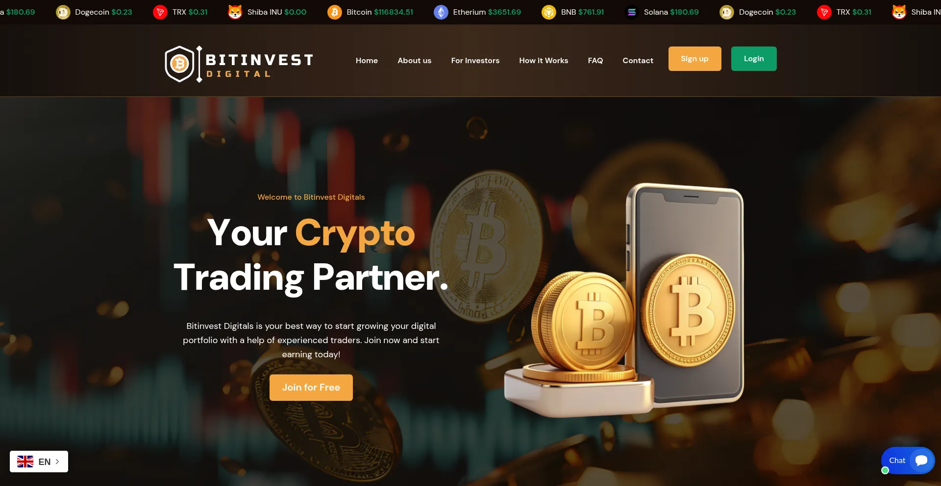 Website screenshot of Bitinvestdigitals.com