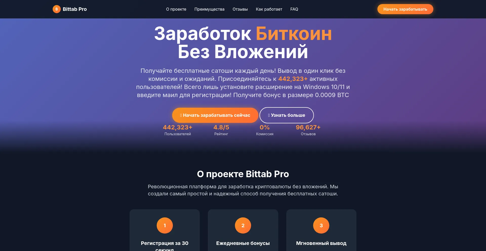 Website screenshot of Bittab.pro