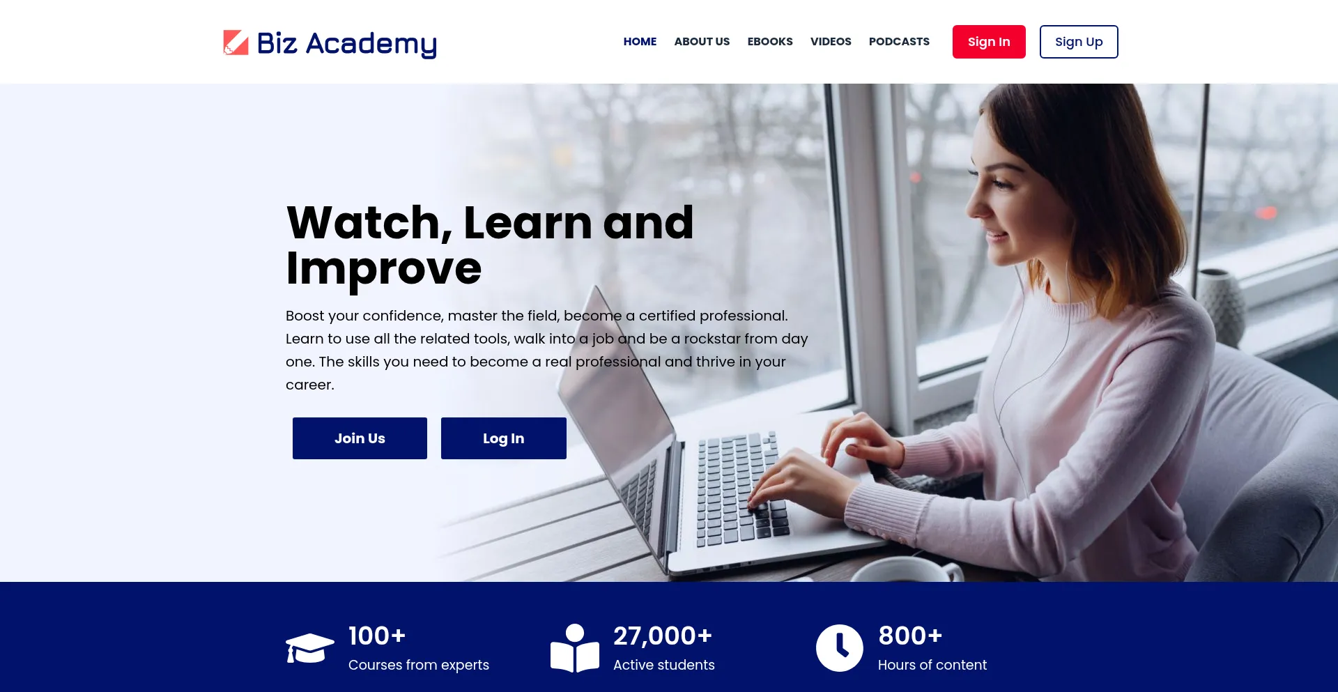Website screenshot of Bizacademyx.com