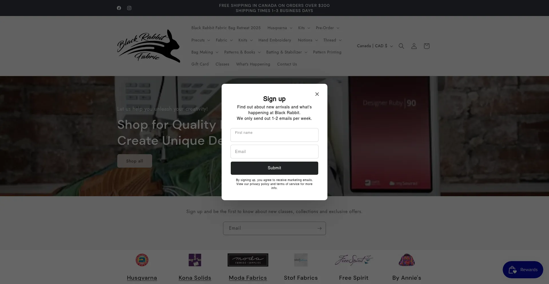 Website screenshot of Blackrabbitfabric.com