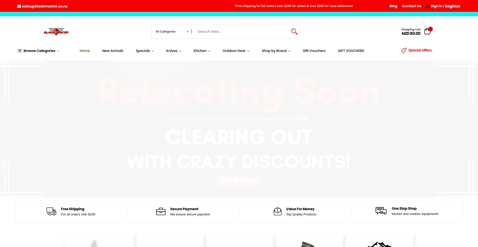 Website screenshot of Blademaster.co.nz