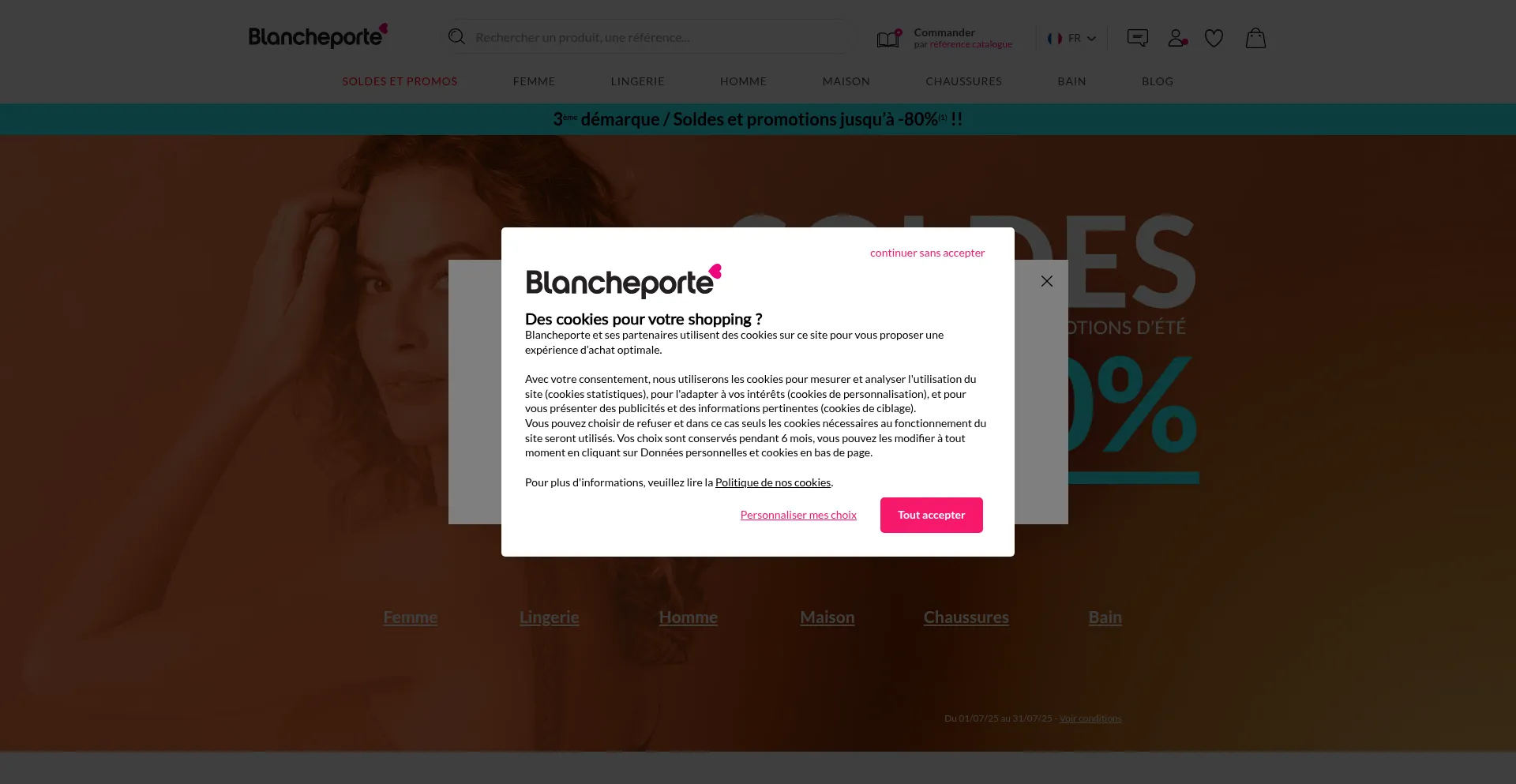 Website screenshot of Blancheporte.be