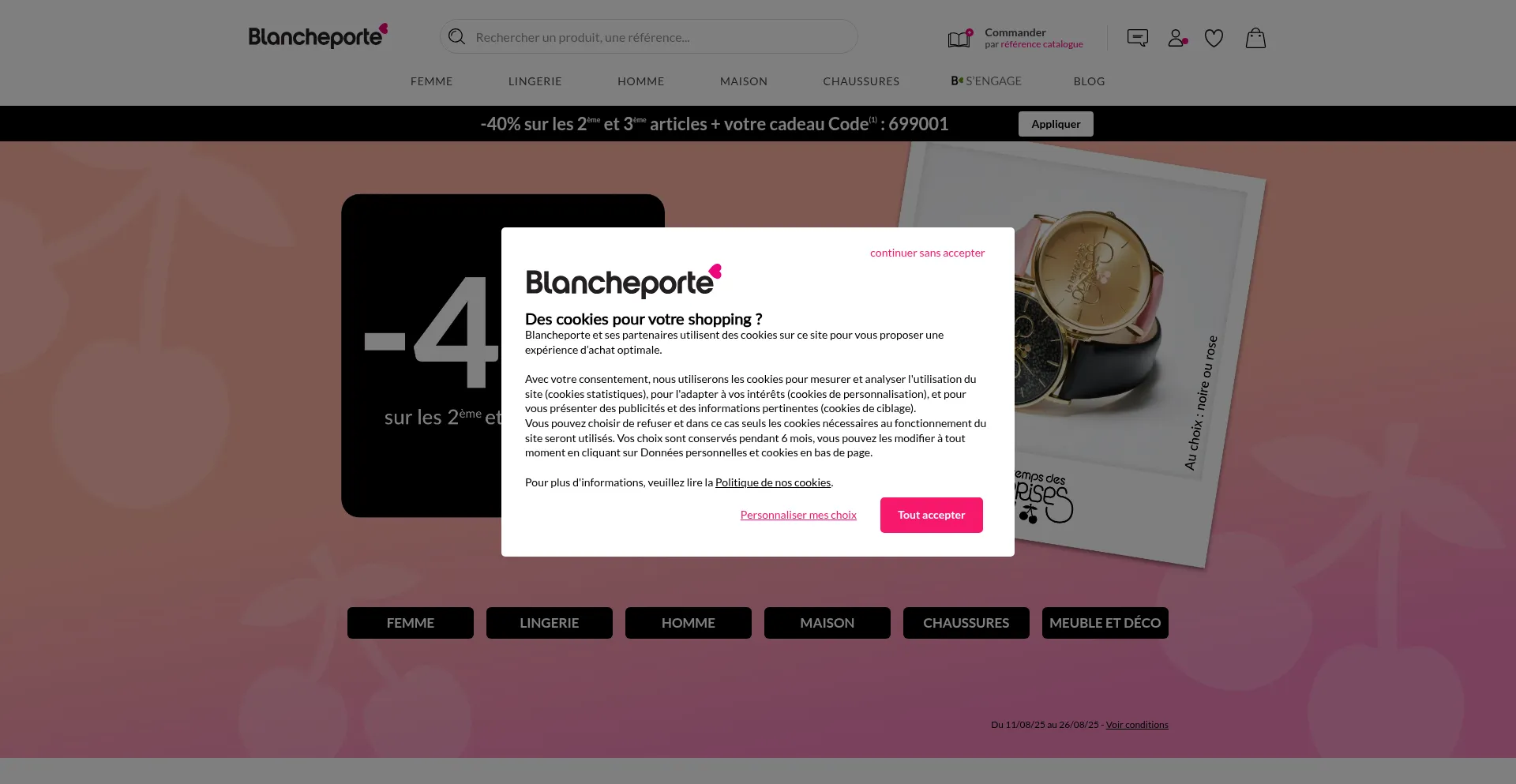 Website screenshot of Blancheporte.fr