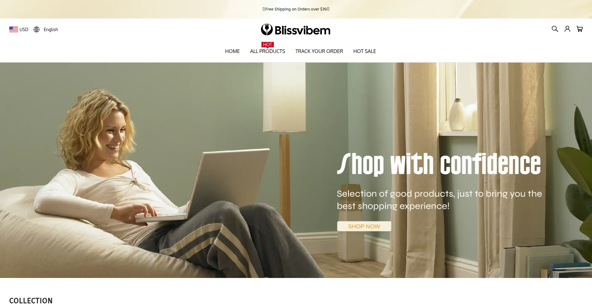 Website screenshot of Blissvibem.com