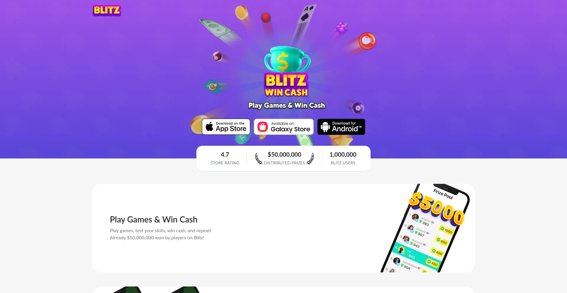 Website screenshot of Blitzwincash.com