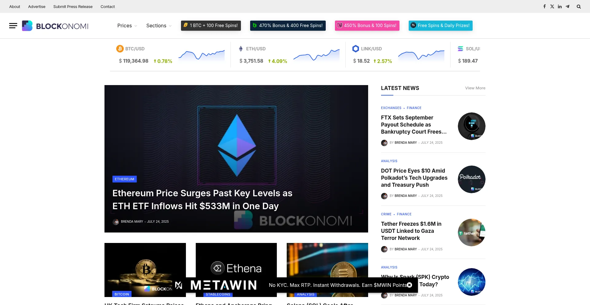 Website screenshot of Blockonomi.com