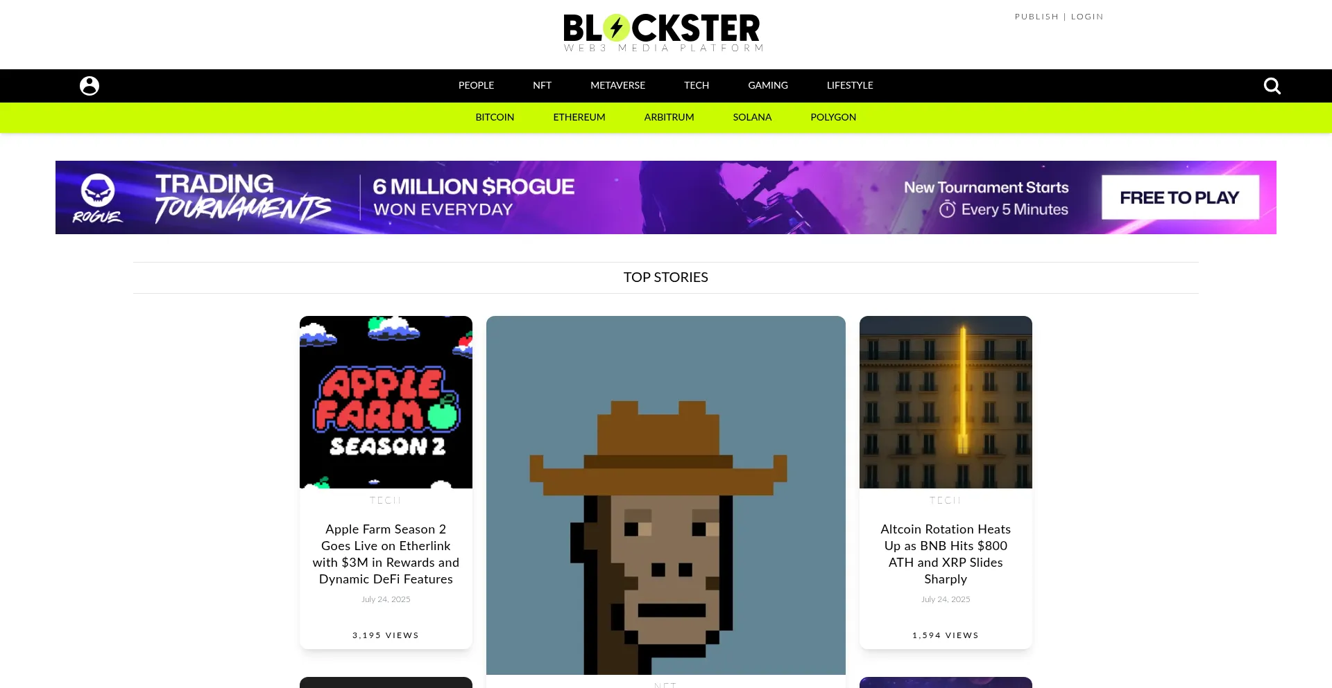 Website screenshot of Blockster.com