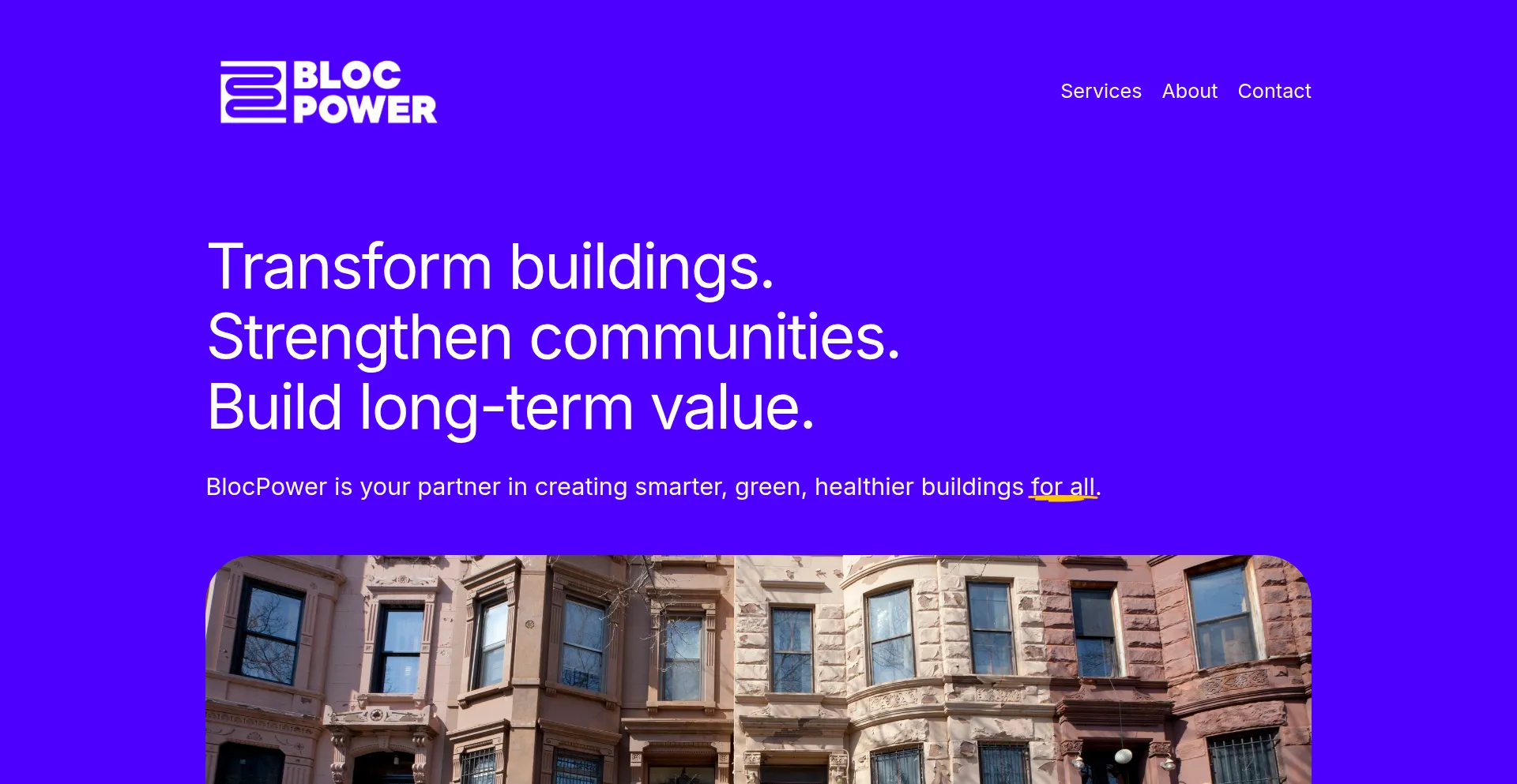 Website screenshot of Blocpower.io