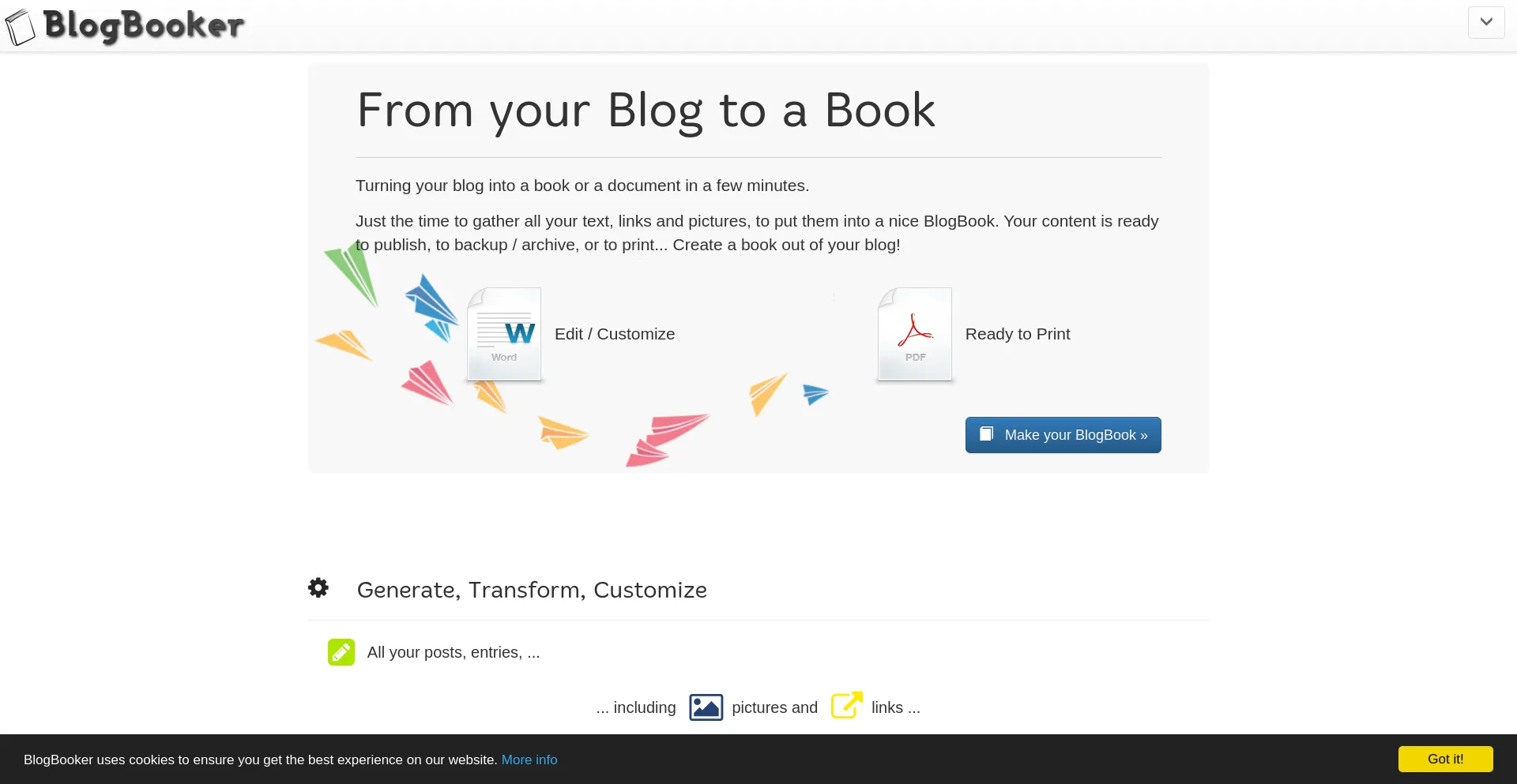 Website screenshot of Blogbooker.com