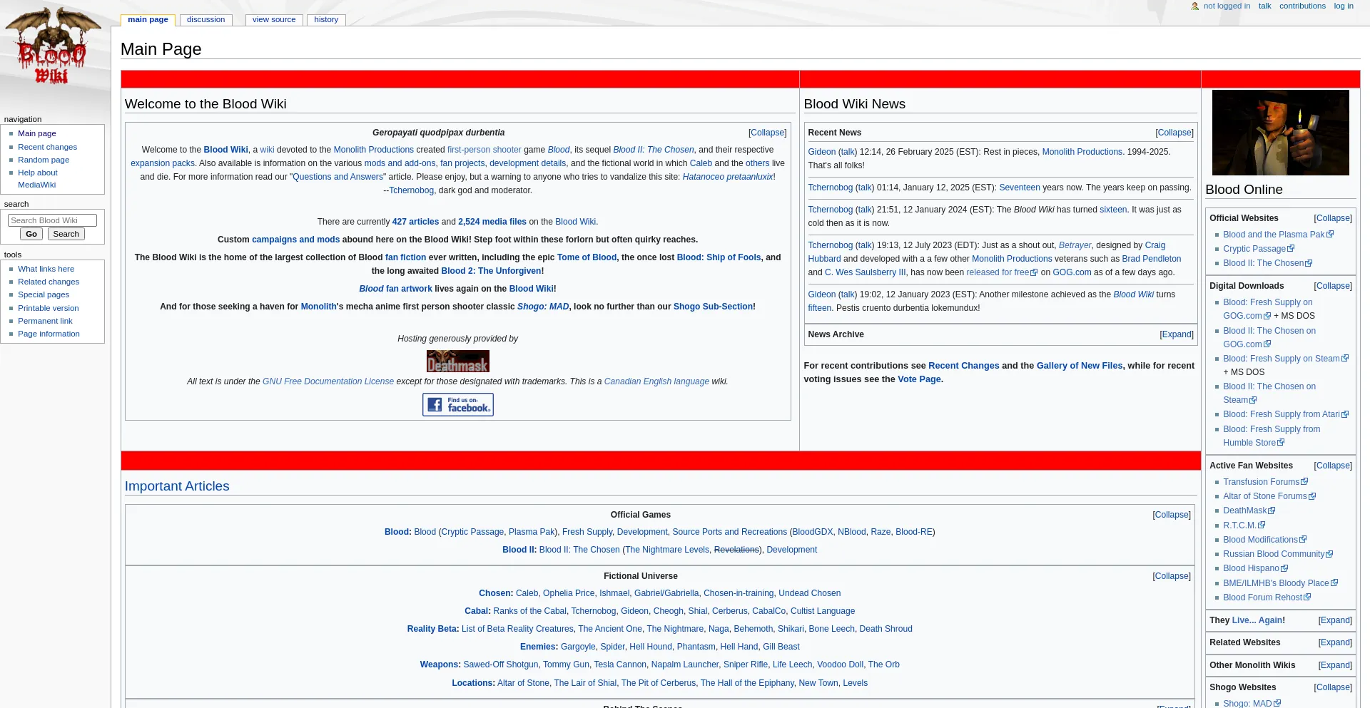 Website screenshot of Blood-wiki.org