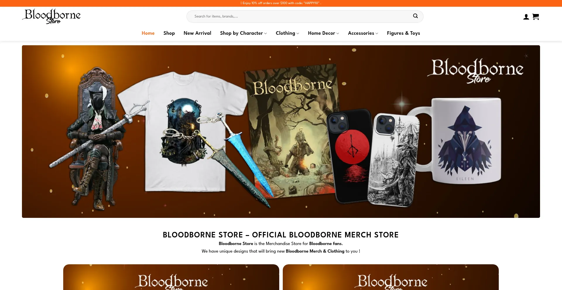 Website screenshot of Bloodbornemerch.com