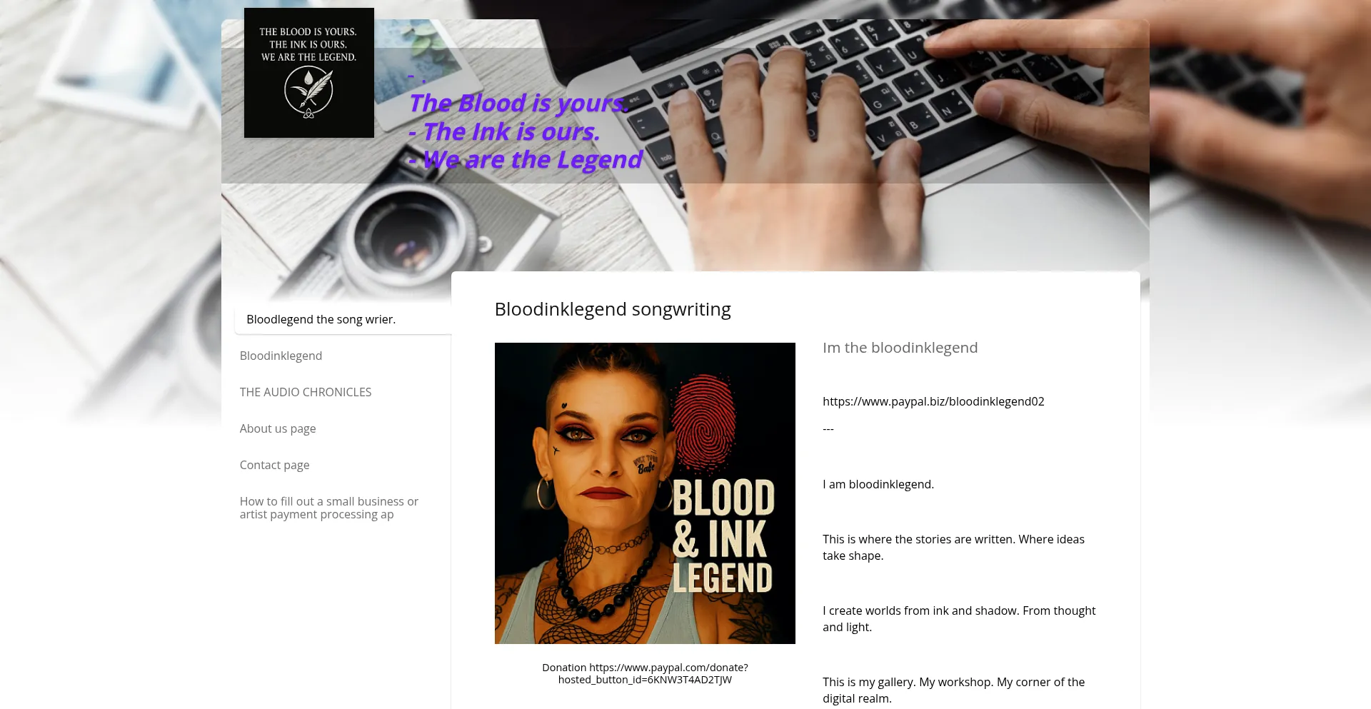 Website screenshot of Bloodinklegendsongwrier.simdif.com
