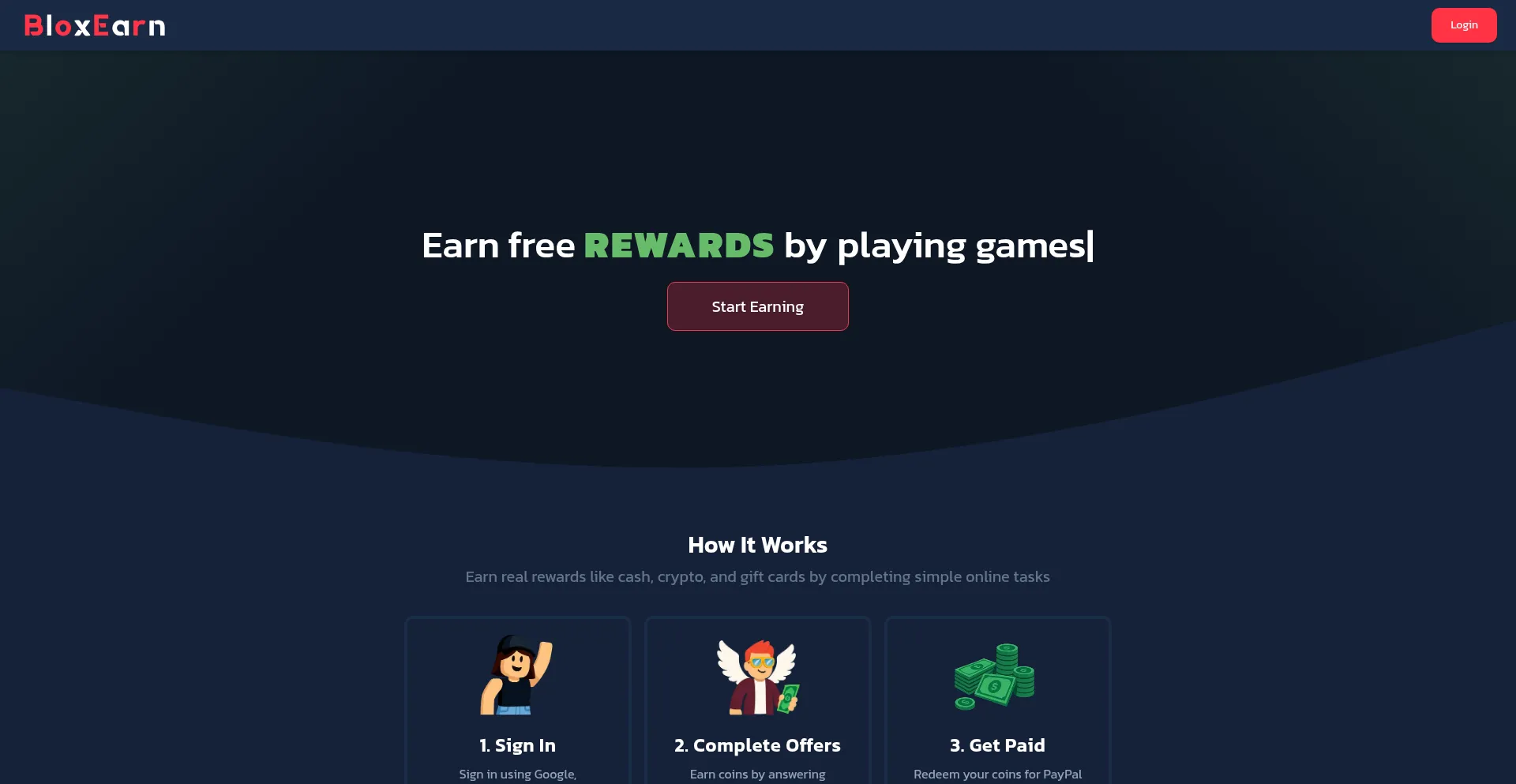 Website screenshot of Bloxearn.com