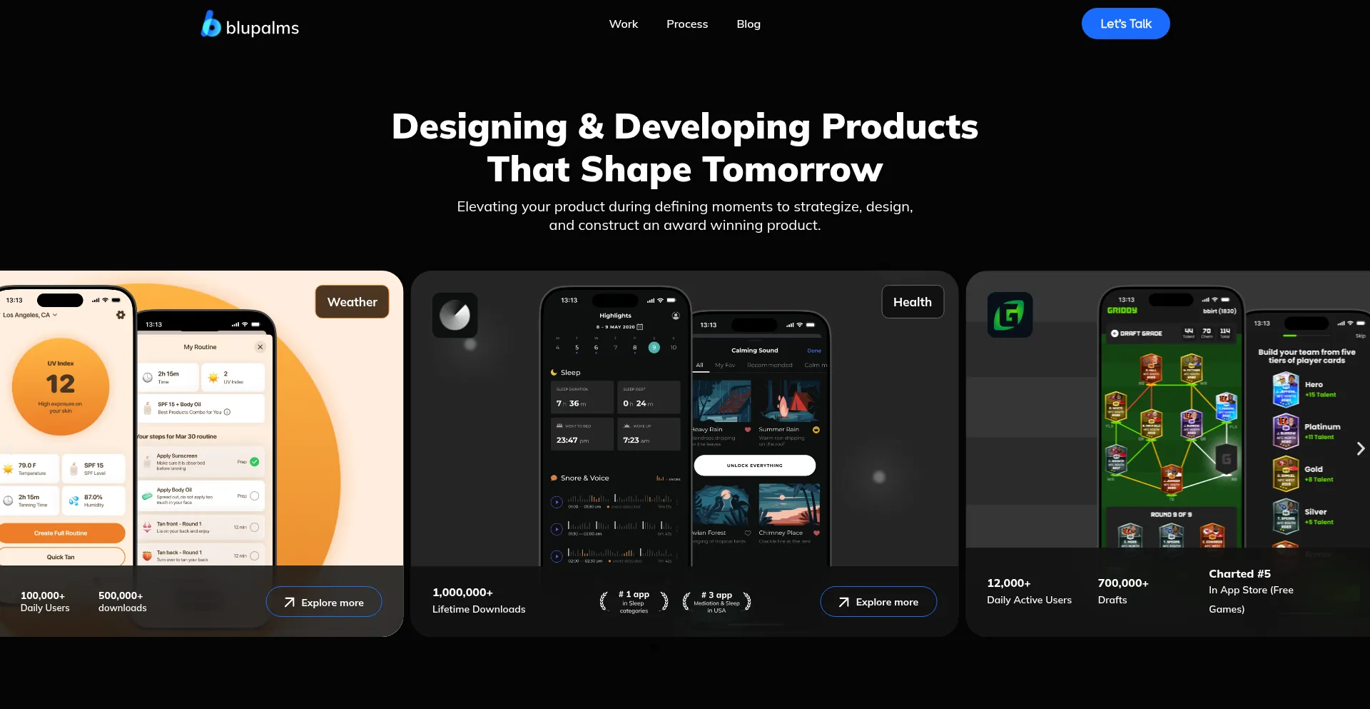 Website screenshot of Blupalms.com