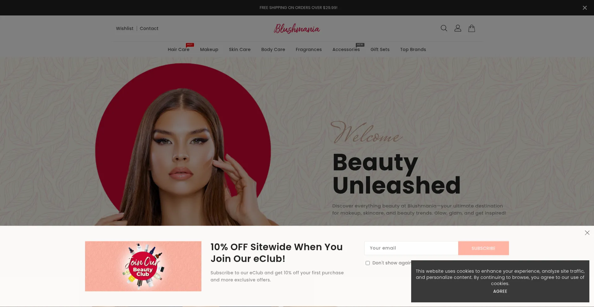 Website screenshot of Blushmania.com