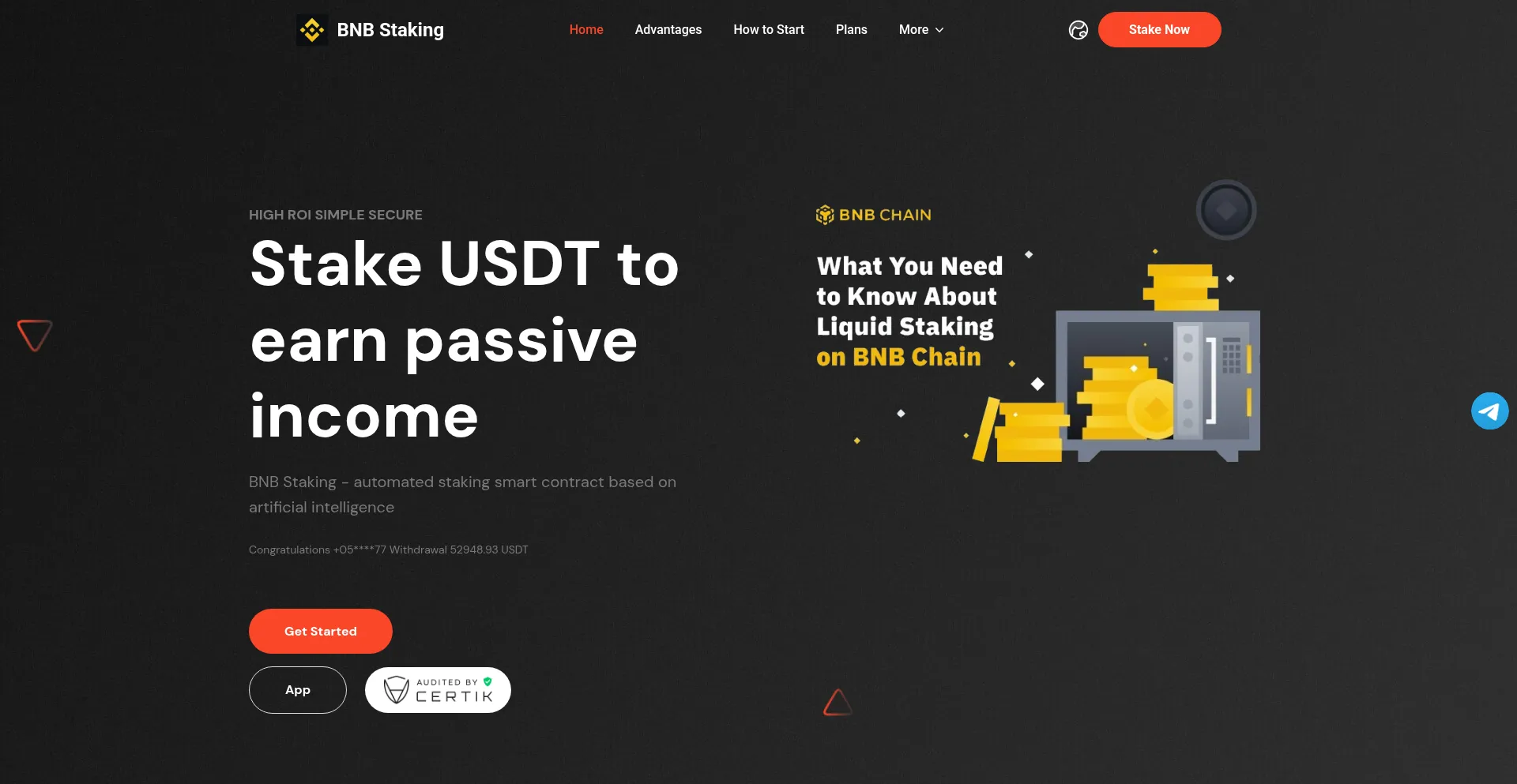 Website screenshot of Bnbstaking.vip
