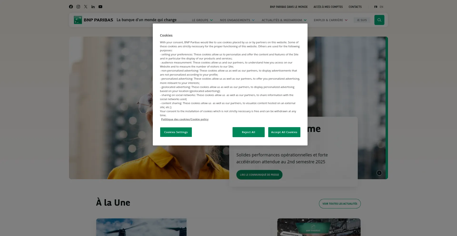 Website screenshot of Bnpparibas.fr