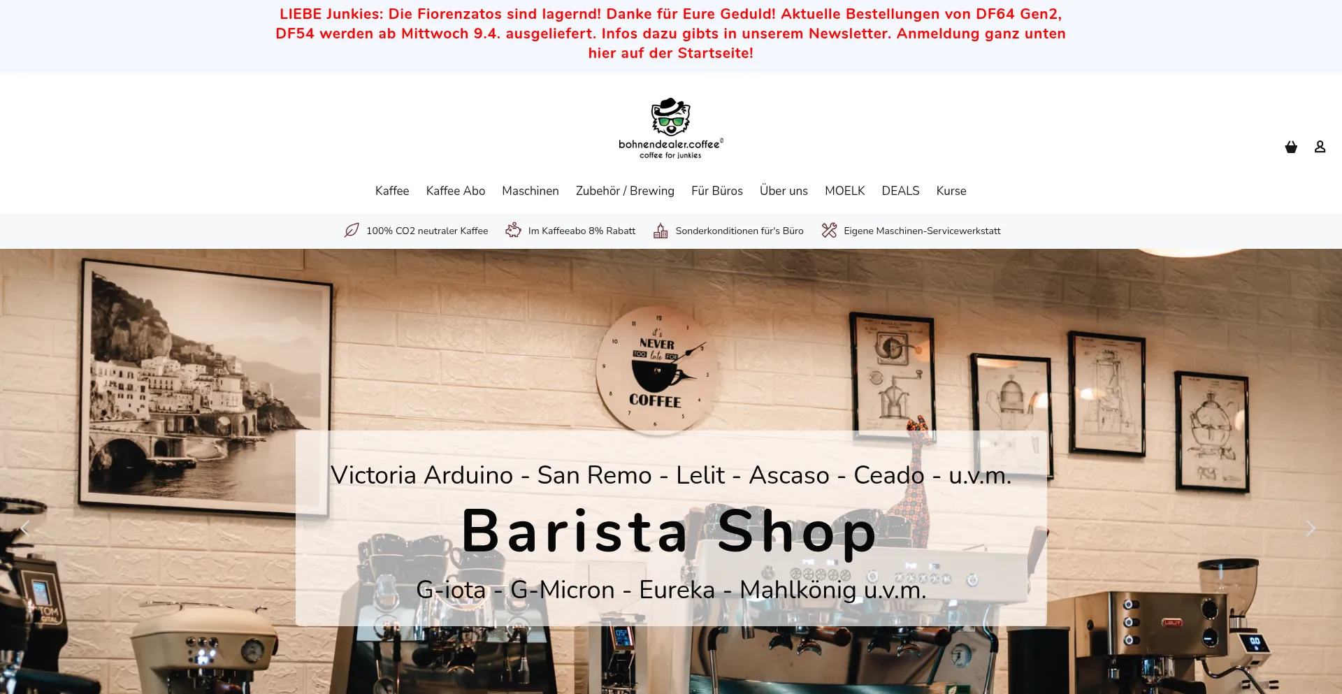 Website screenshot of Bohnendealer.coffee