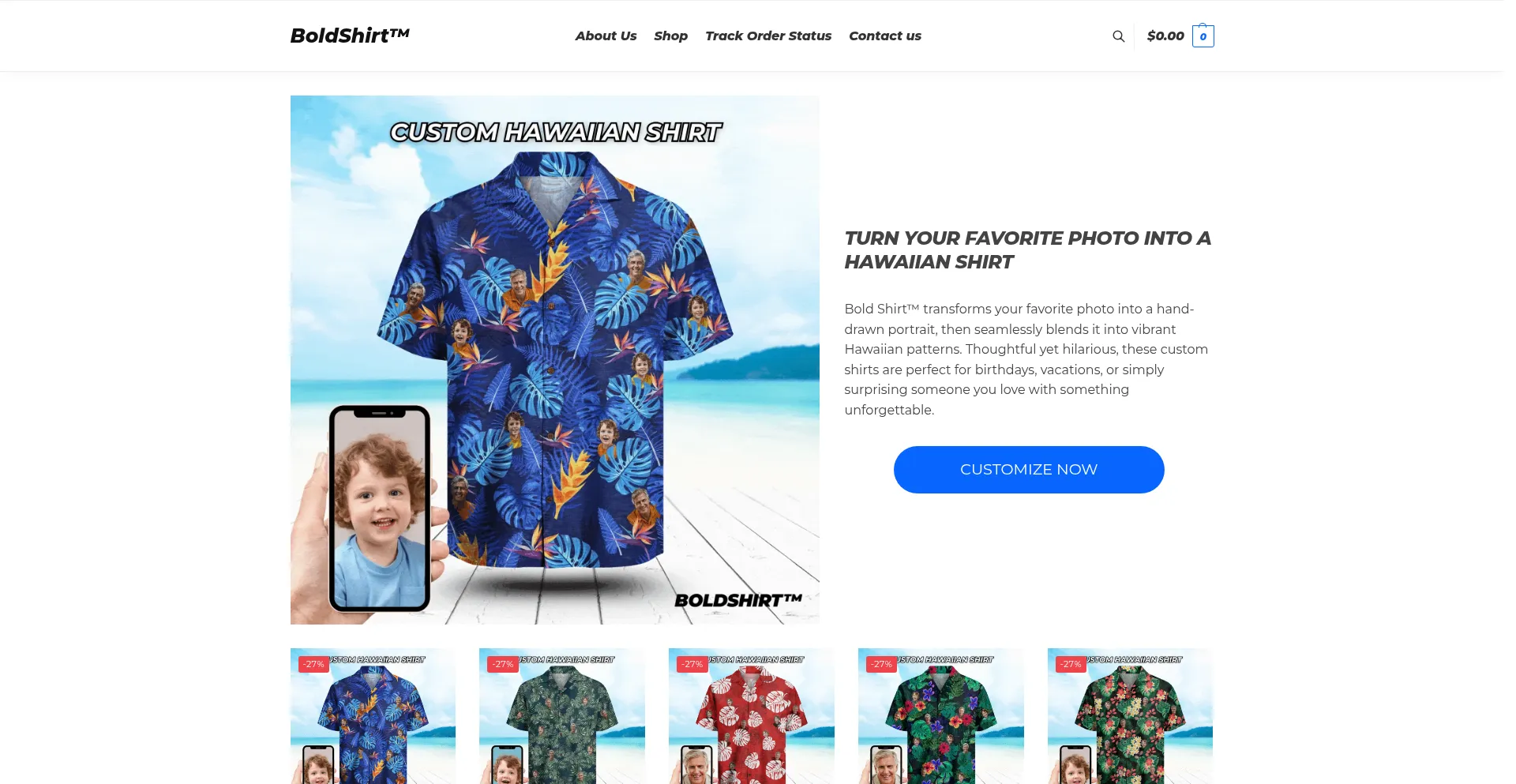 Website screenshot of Boldshirt.com