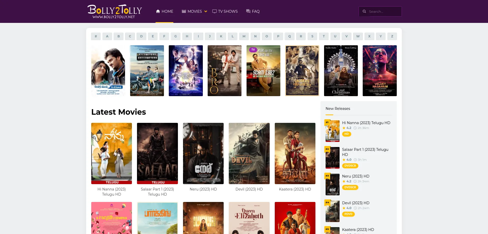 Website screenshot of Bolly2tolly.me