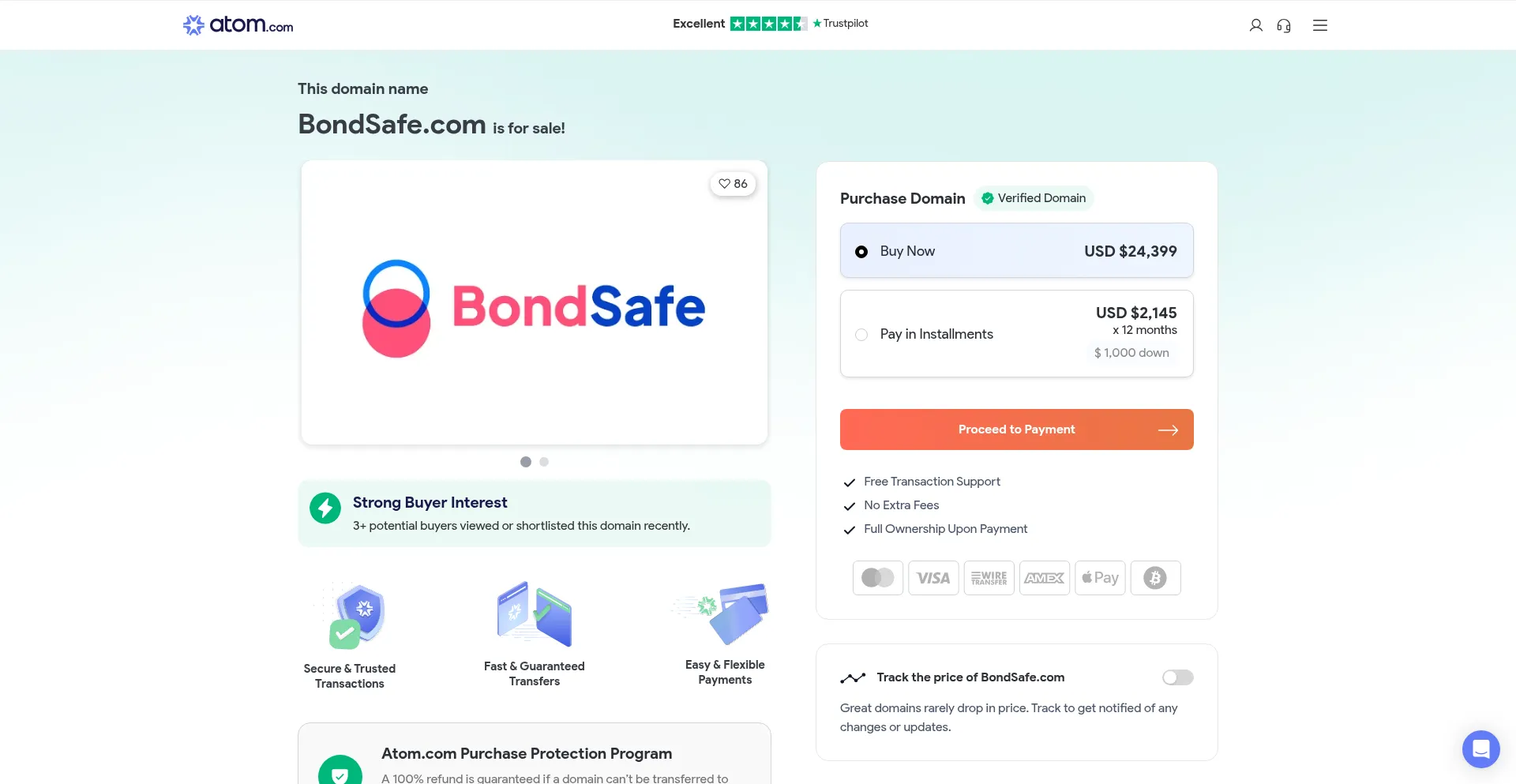 Website screenshot of Bondsafe.com