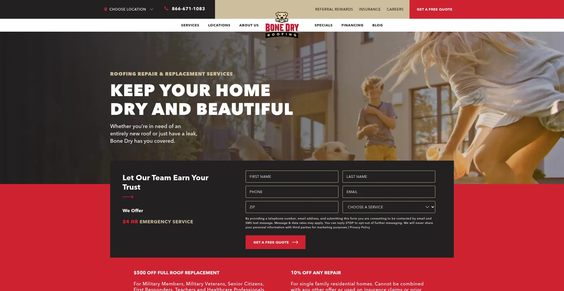 Website screenshot of Bonedry.com