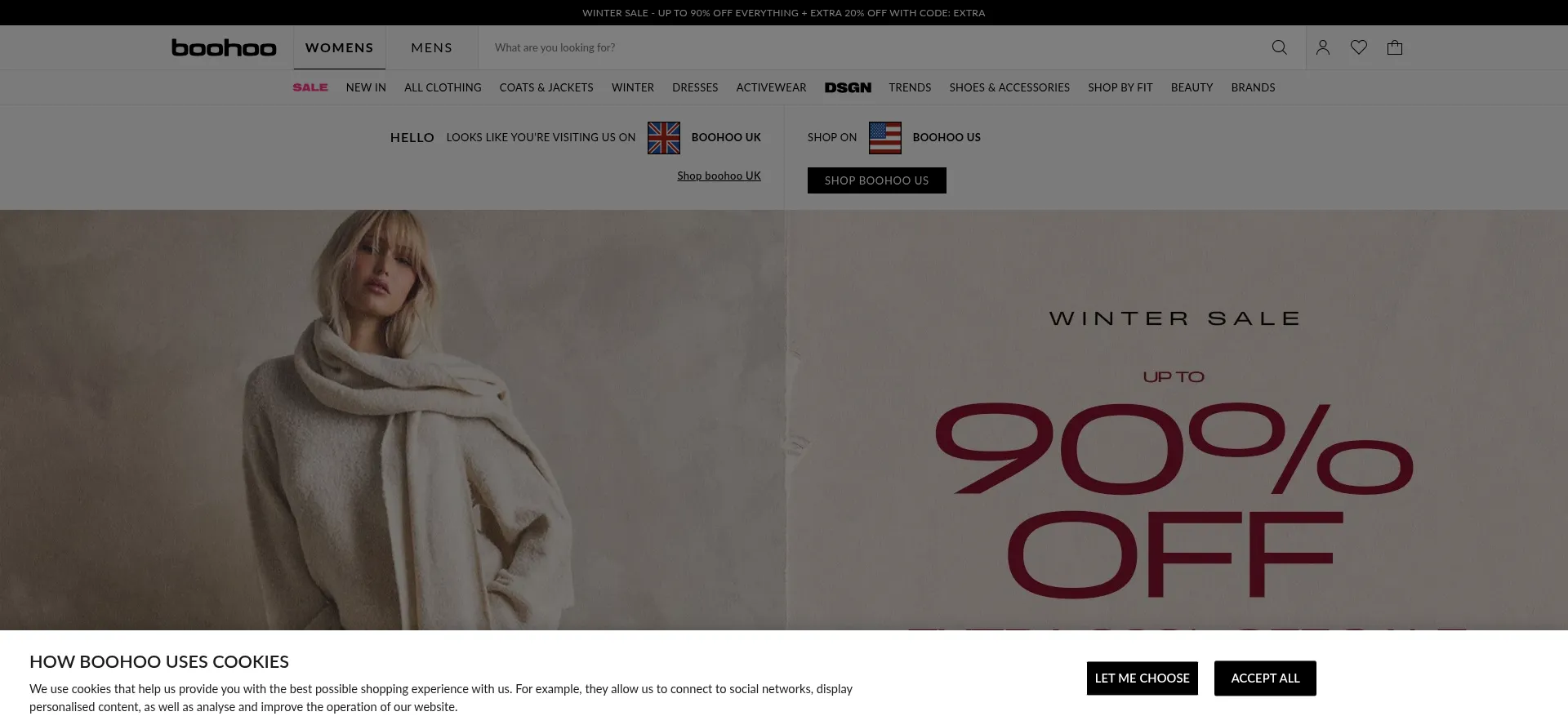 Website screenshot of Boohoo.com