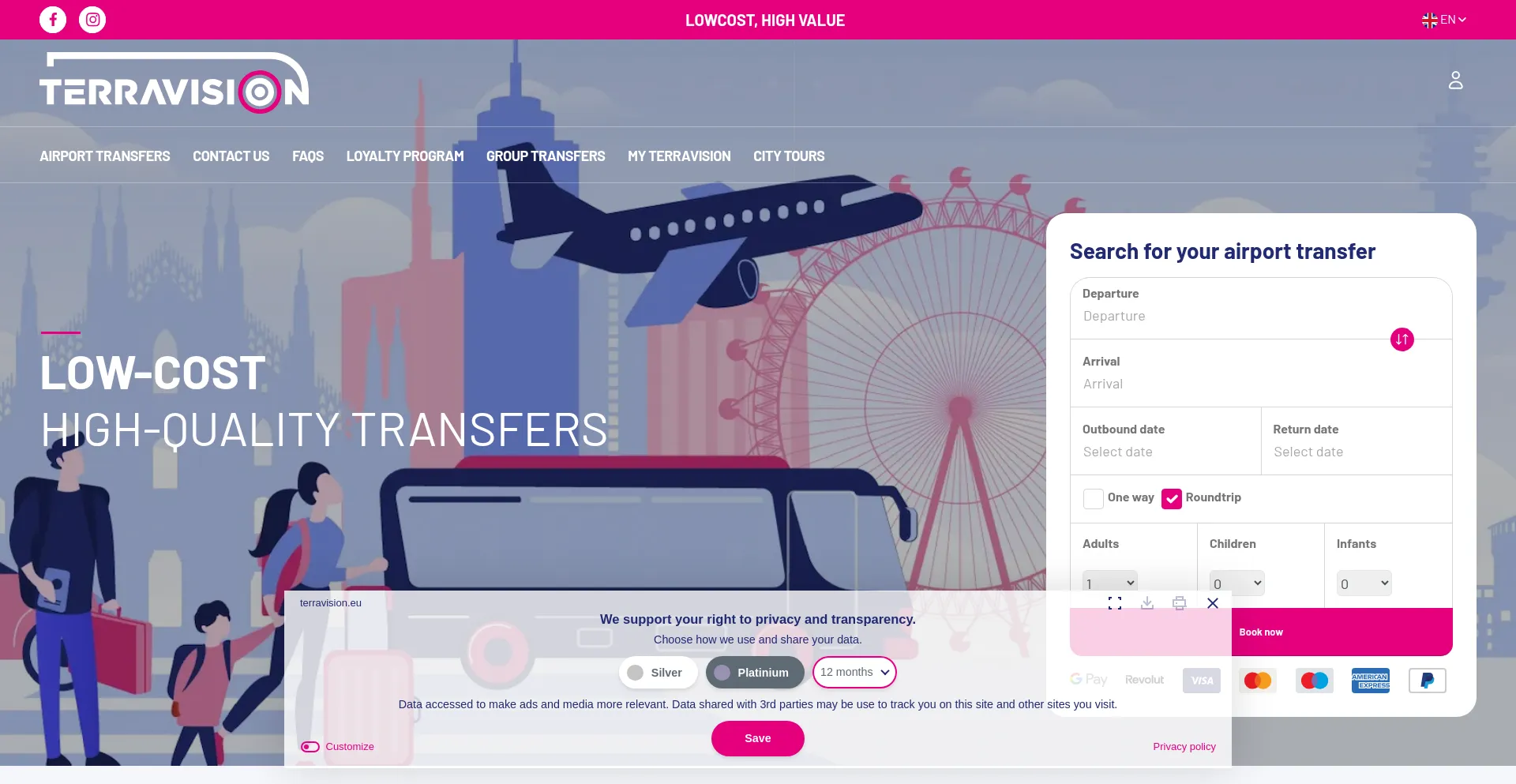 Website screenshot of Book.terravision.eu