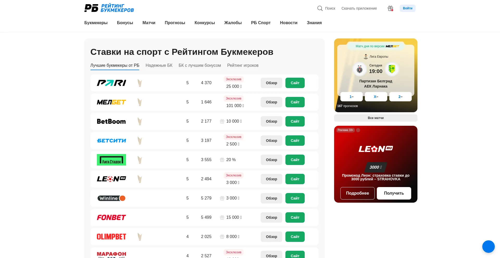 Website screenshot of Bookmaker-ratings.ru