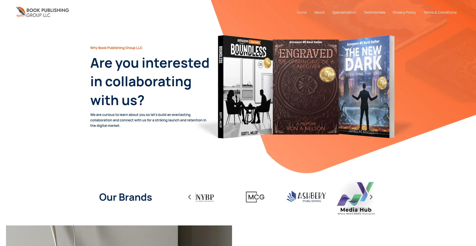 Website screenshot of Bookpublishinggroupllc.com