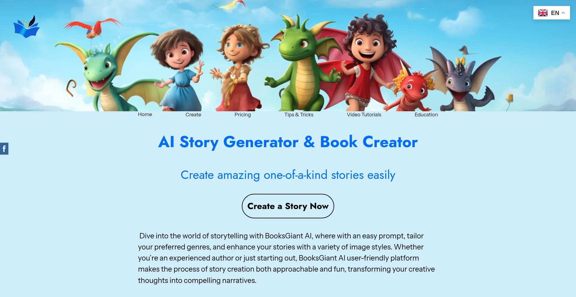 Website screenshot of Booksgiant.ai