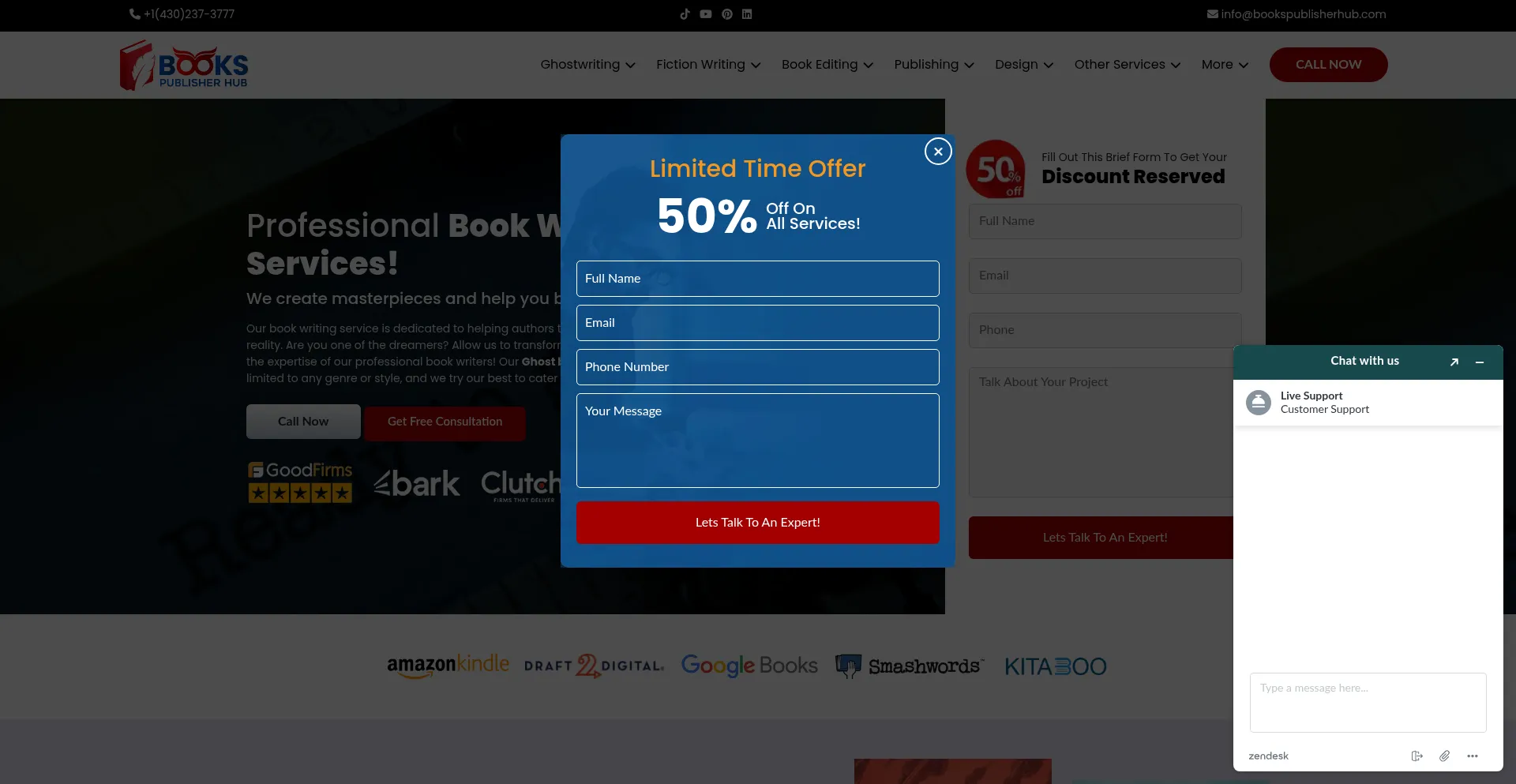 Website screenshot of Bookspublisherhub.com