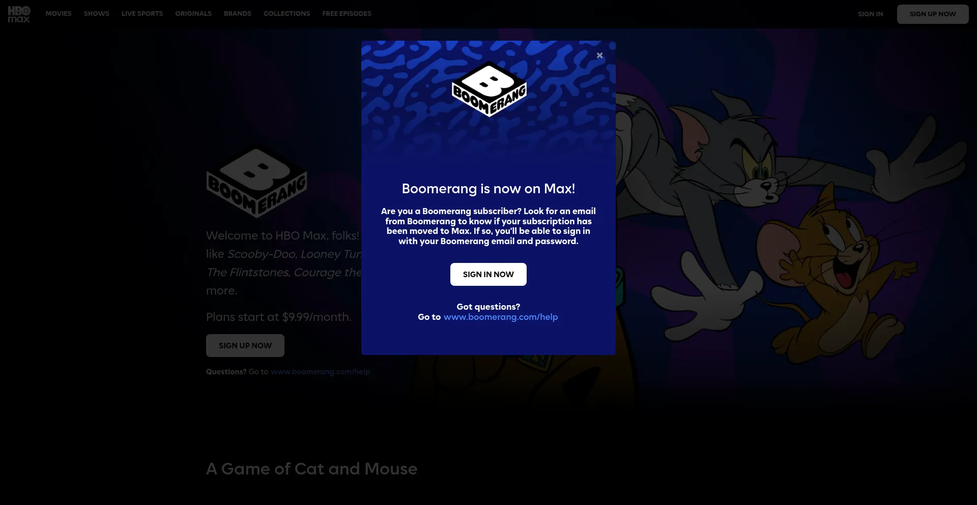 Website screenshot of Boomerang.com